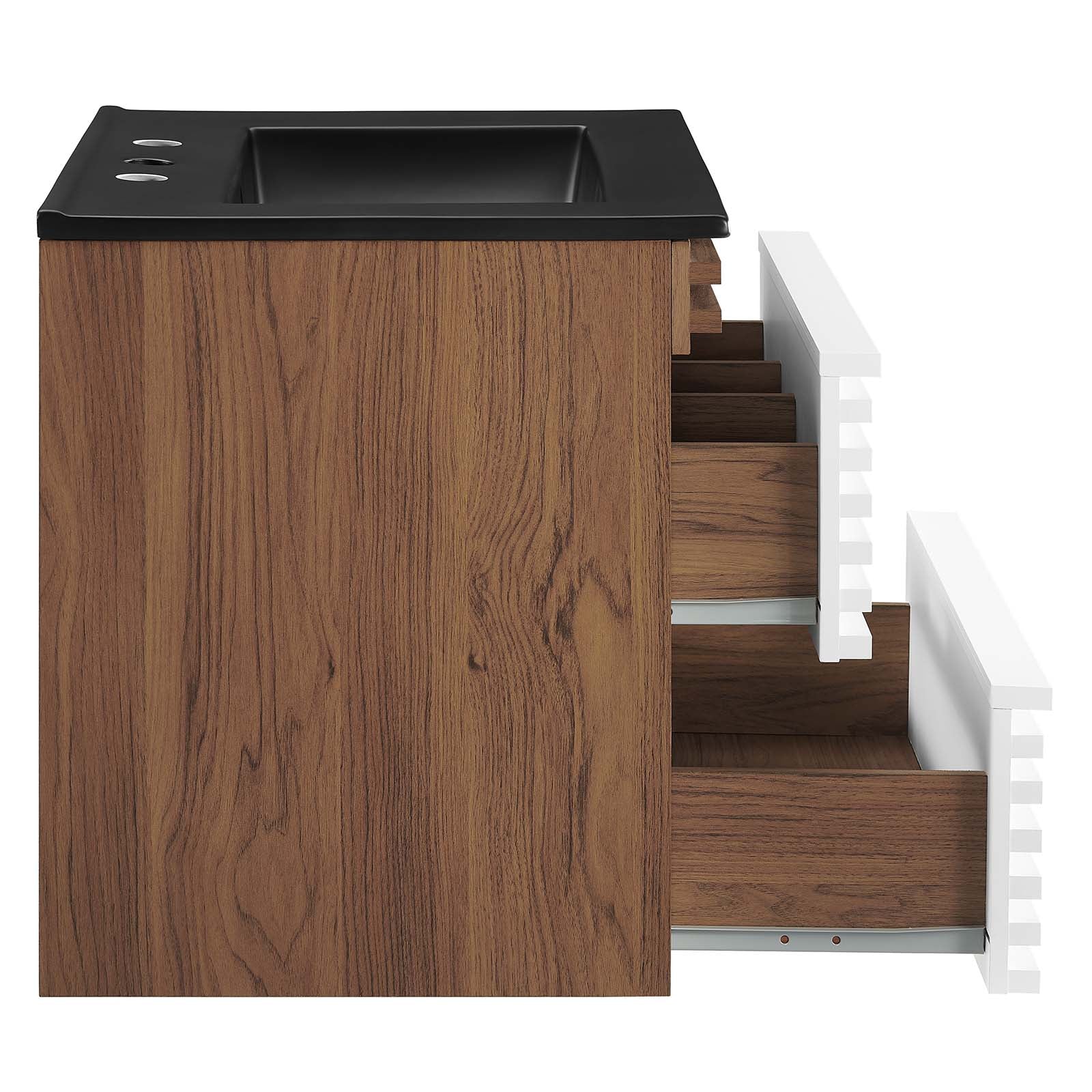 Modway Bathroom Vanity - Render 24" Wall-Mount Bathroom Vanity White Walnut Black