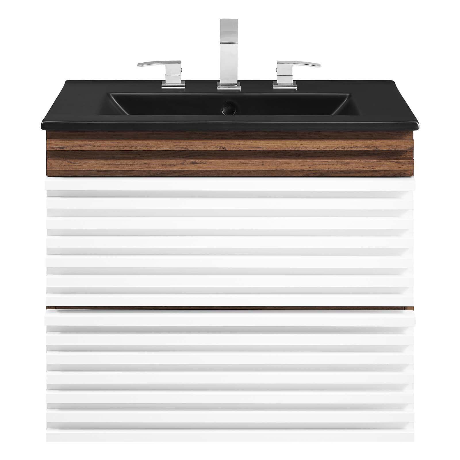 Modway Bathroom Vanity - Render 24" Wall-Mount Bathroom Vanity White Walnut Black