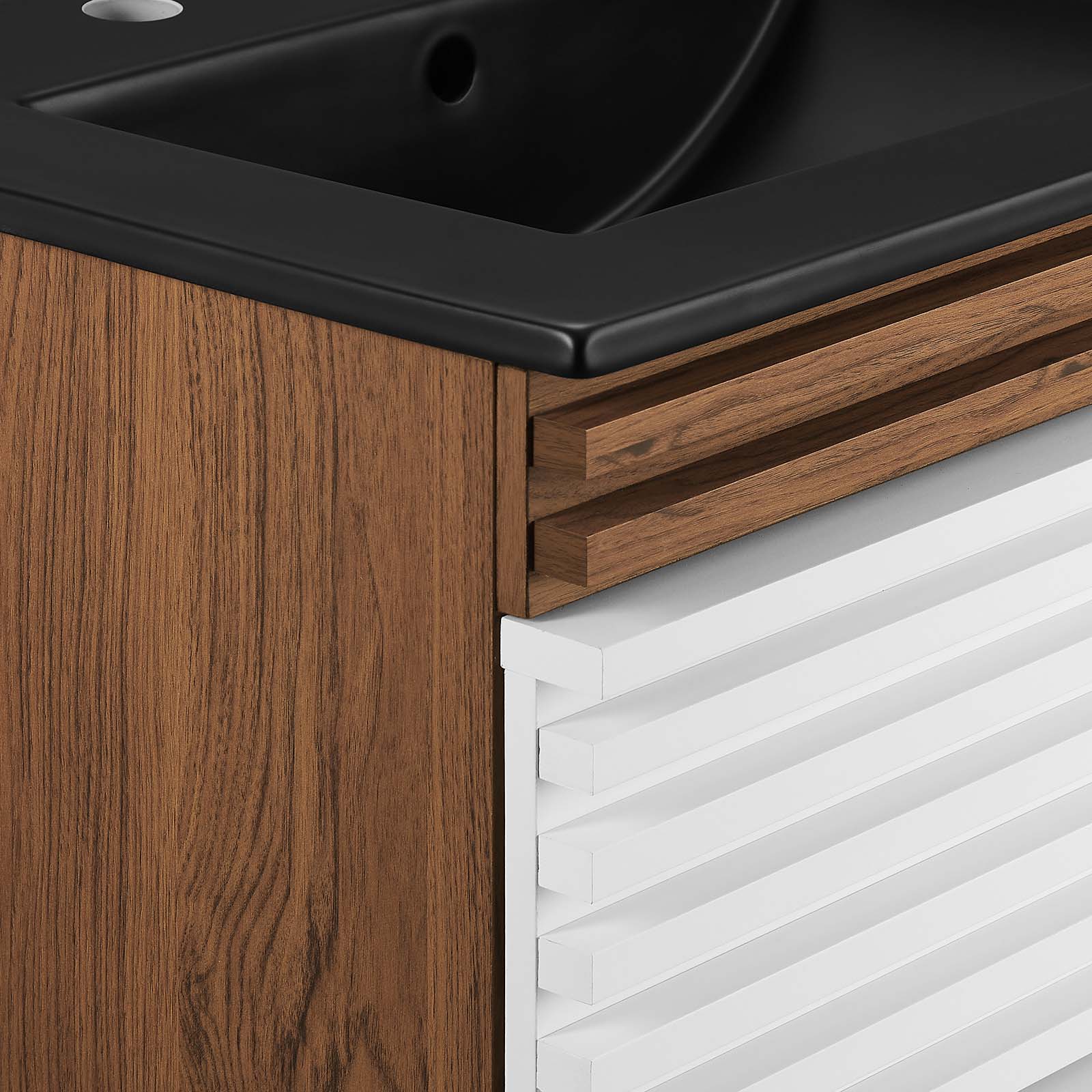 Modway Bathroom Vanity - Render 24" Wall-Mount Bathroom Vanity White Walnut Black
