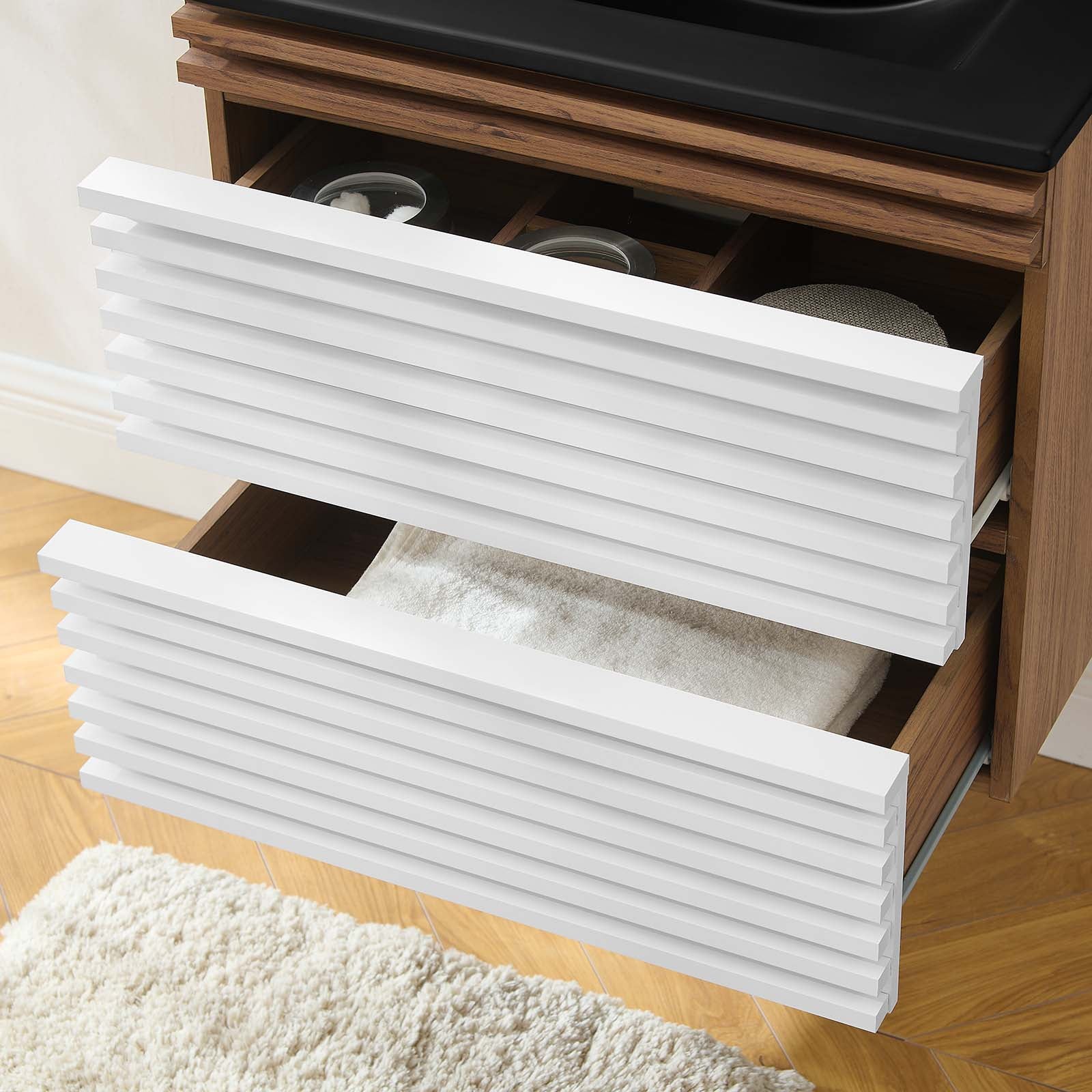 Modway Bathroom Vanity - Render 24" Wall-Mount Bathroom Vanity White Walnut Black