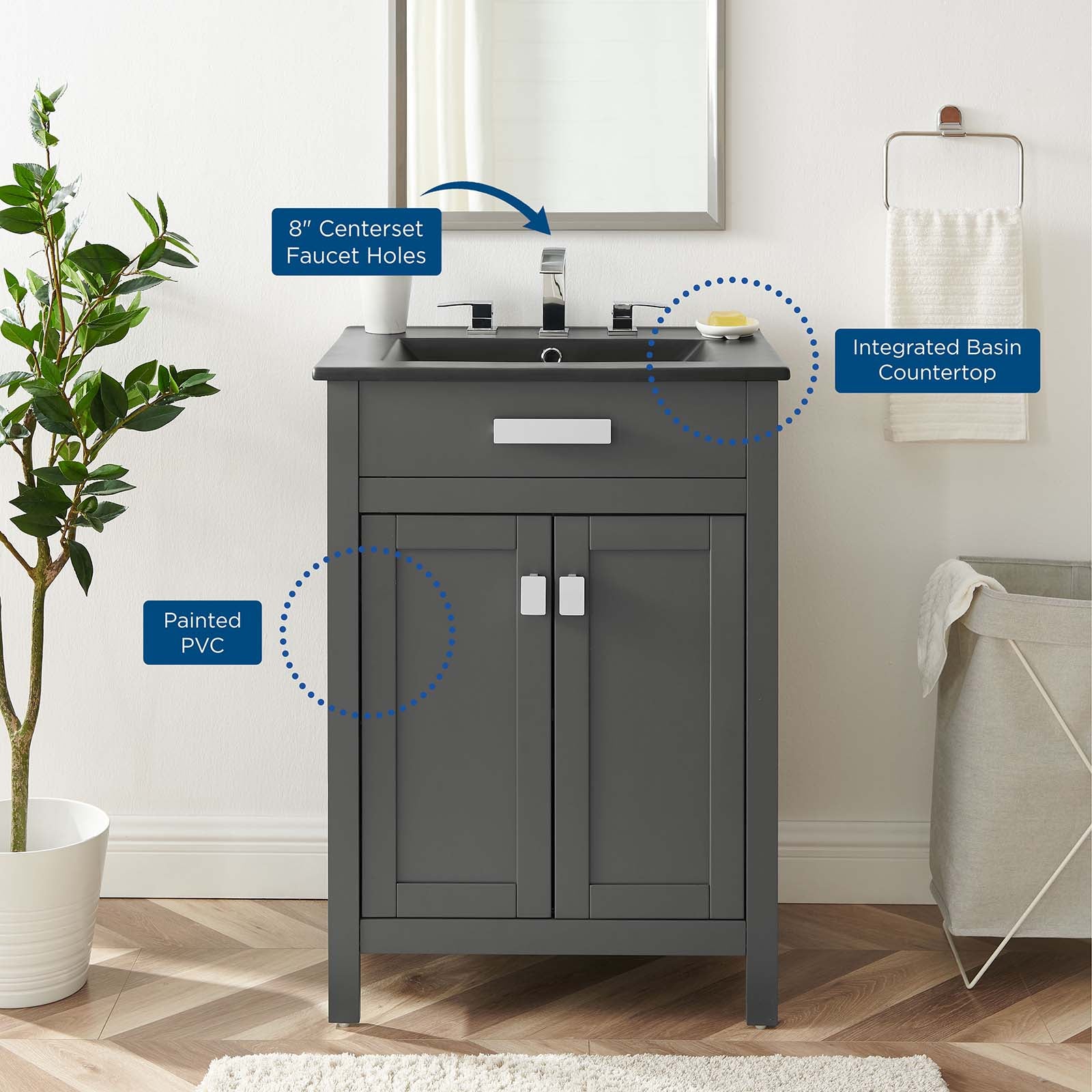 Modway Bathroom Vanity - Laguna 24" Bathroom Vanity Gray Black