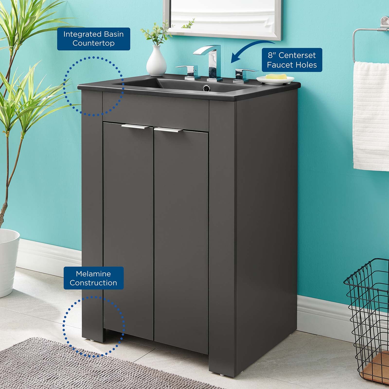Modway Bathroom Vanity - Maybelle 24" Bathroom Vanity Gray Black