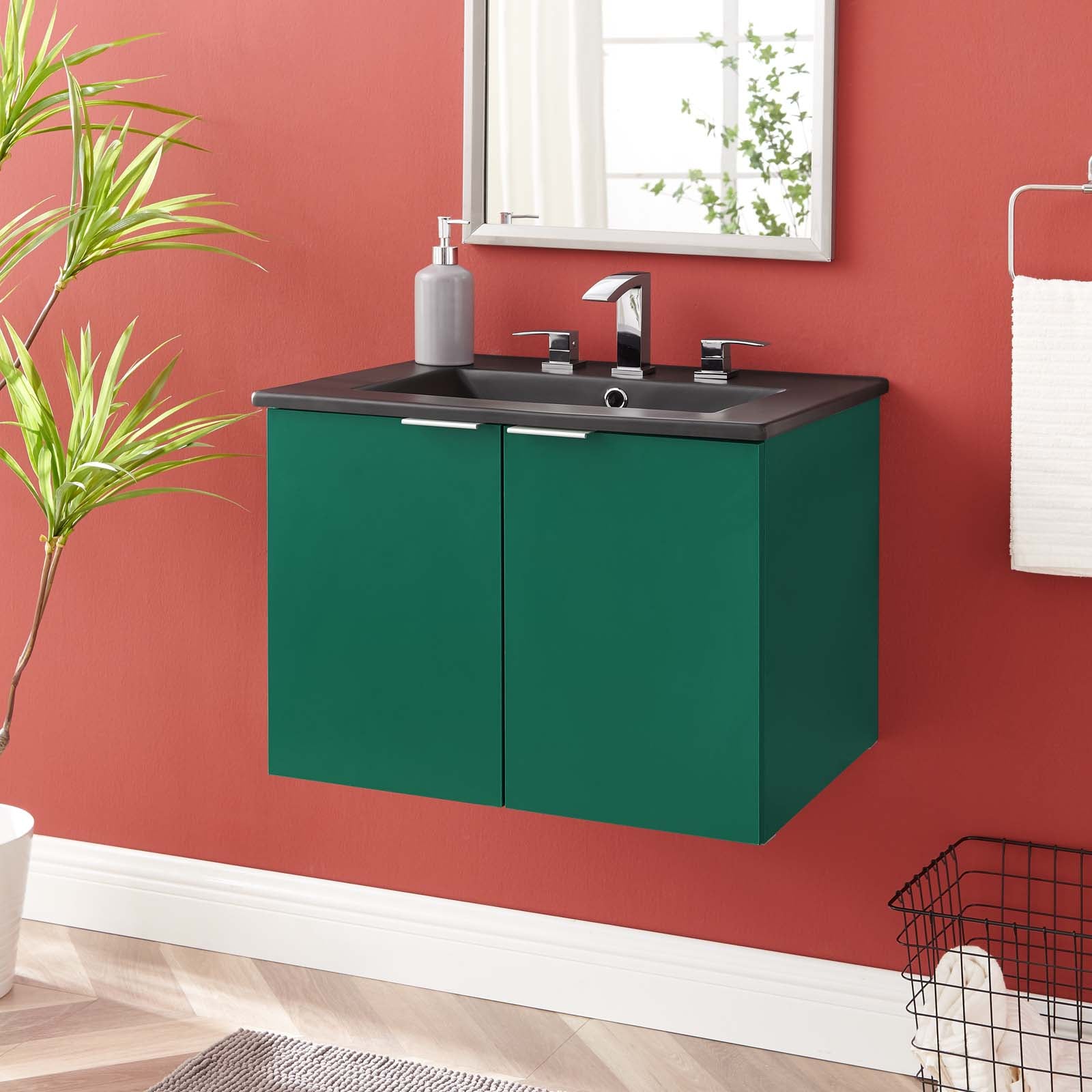 Modway Bathroom Vanity - Maybelle 24" Wall-Mount Bathroom Vanity Green Black