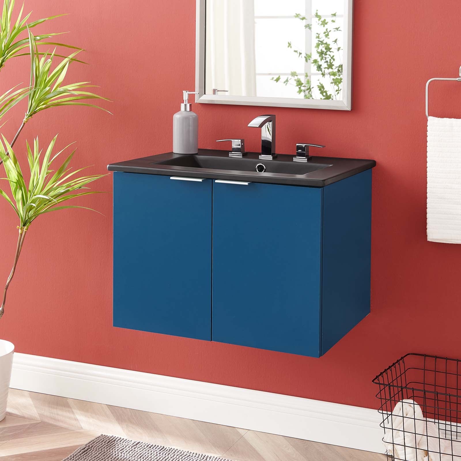 Modway Bathroom Vanity - Maybelle 24" Wall-Mount Bathroom Vanity Navy Black