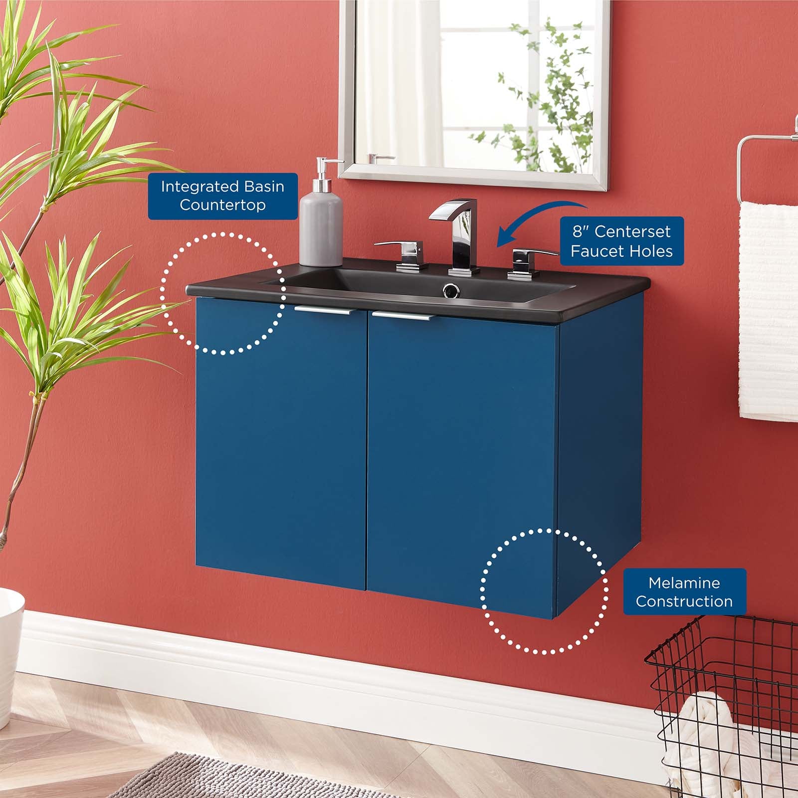 Modway Bathroom Vanity - Maybelle 24" Wall-Mount Bathroom Vanity Navy Black
