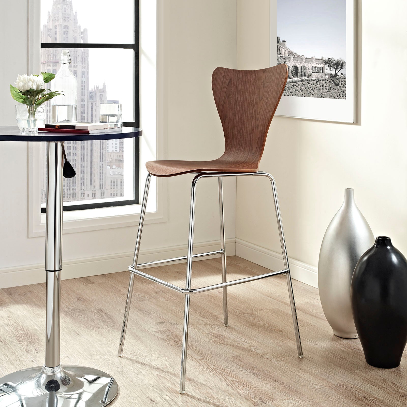 Modway Barstools - Ernie Wood Bar Stool Walnut