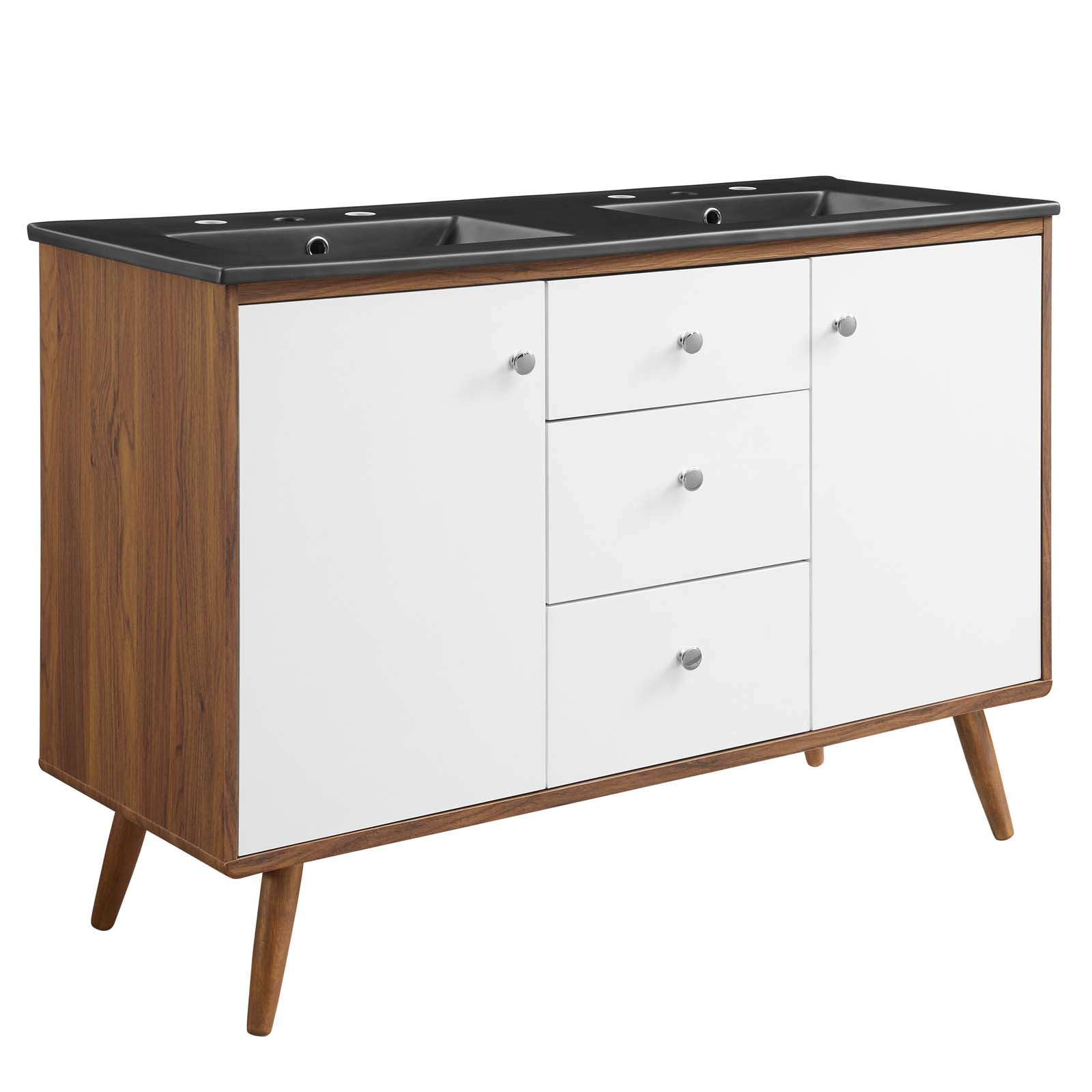 Modway Bathroom Vanity - Transmit 48" Double Sink Bathroom Vanity Walnut Black