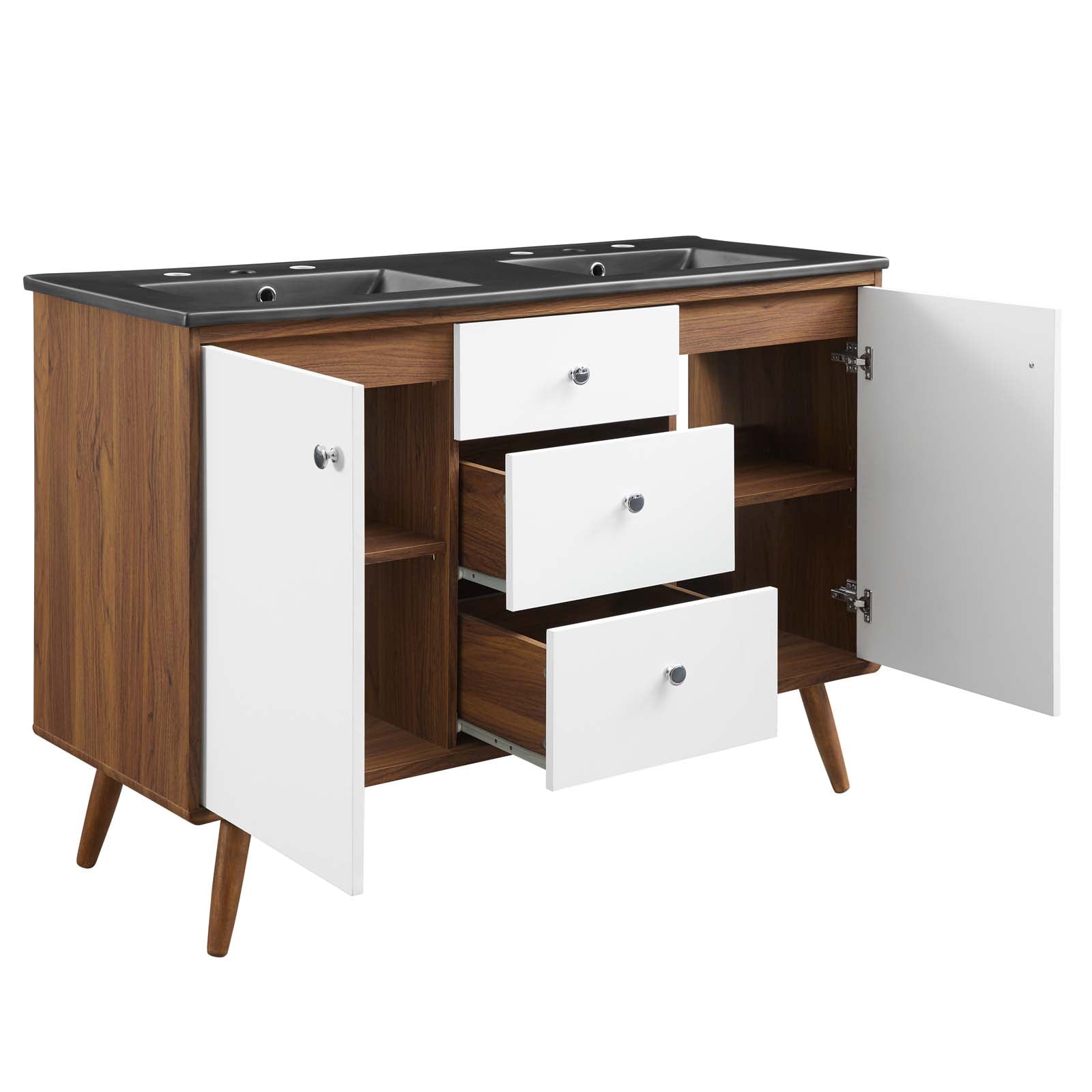 Modway Bathroom Vanity - Transmit 48" Double Sink Bathroom Vanity Walnut Black