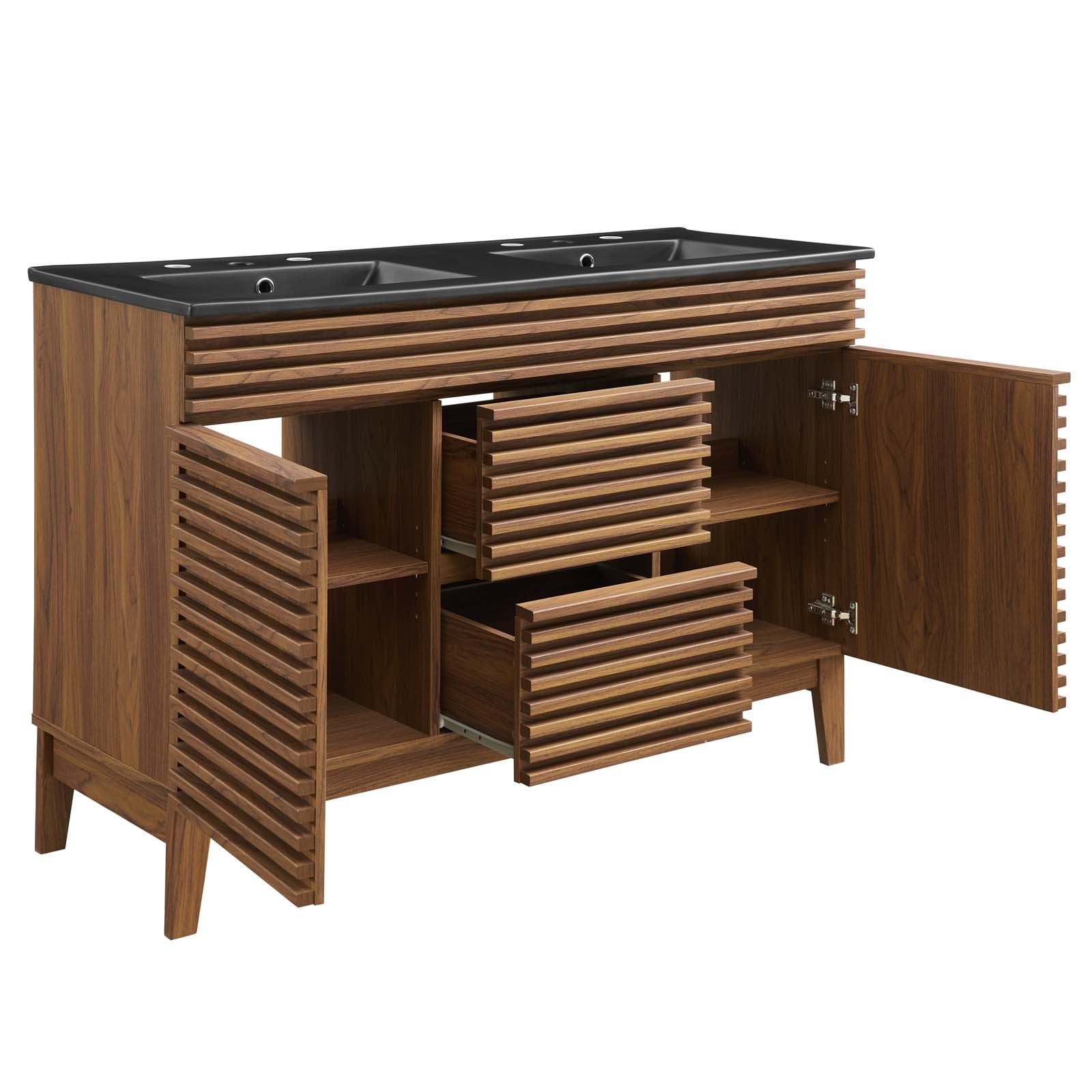 Modway Bathroom Vanity - Render 48" Double Sink Bathroom Vanity Walnut Black