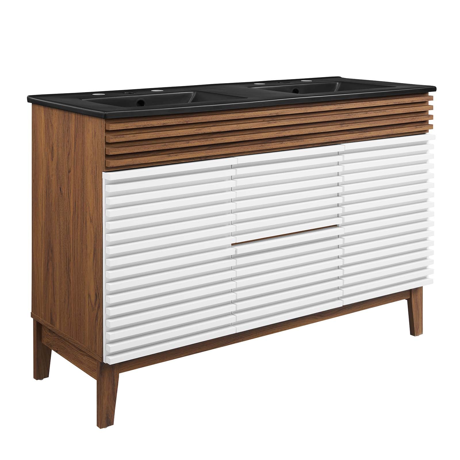 Modway Bathroom Vanity - Render-48"-Double-Sink-Bathroom-Vanity-White-Walnut-Black