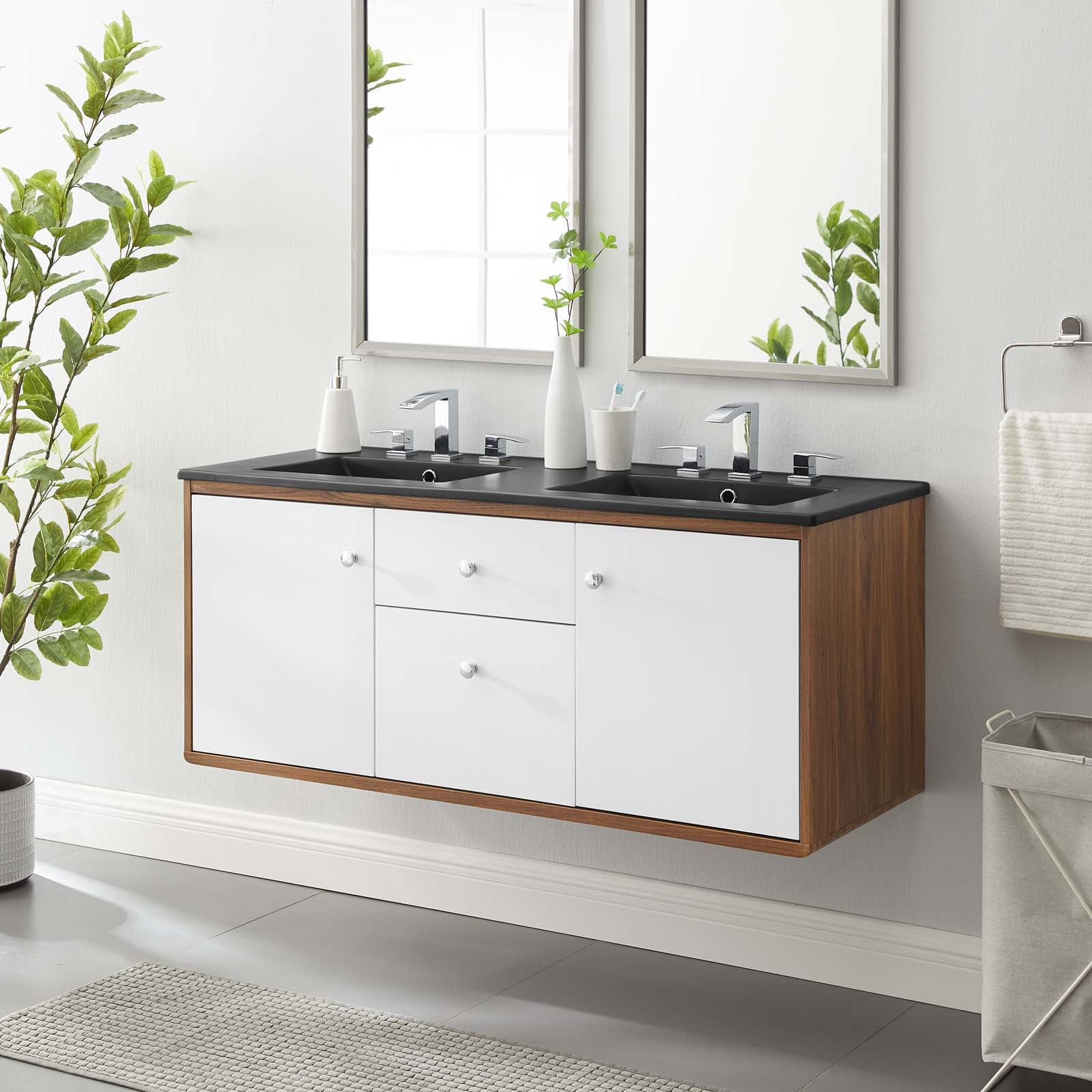 Modway Bathroom Vanity - Transmit 48" Wall-Mount Bathroom Vanity Walnut Black