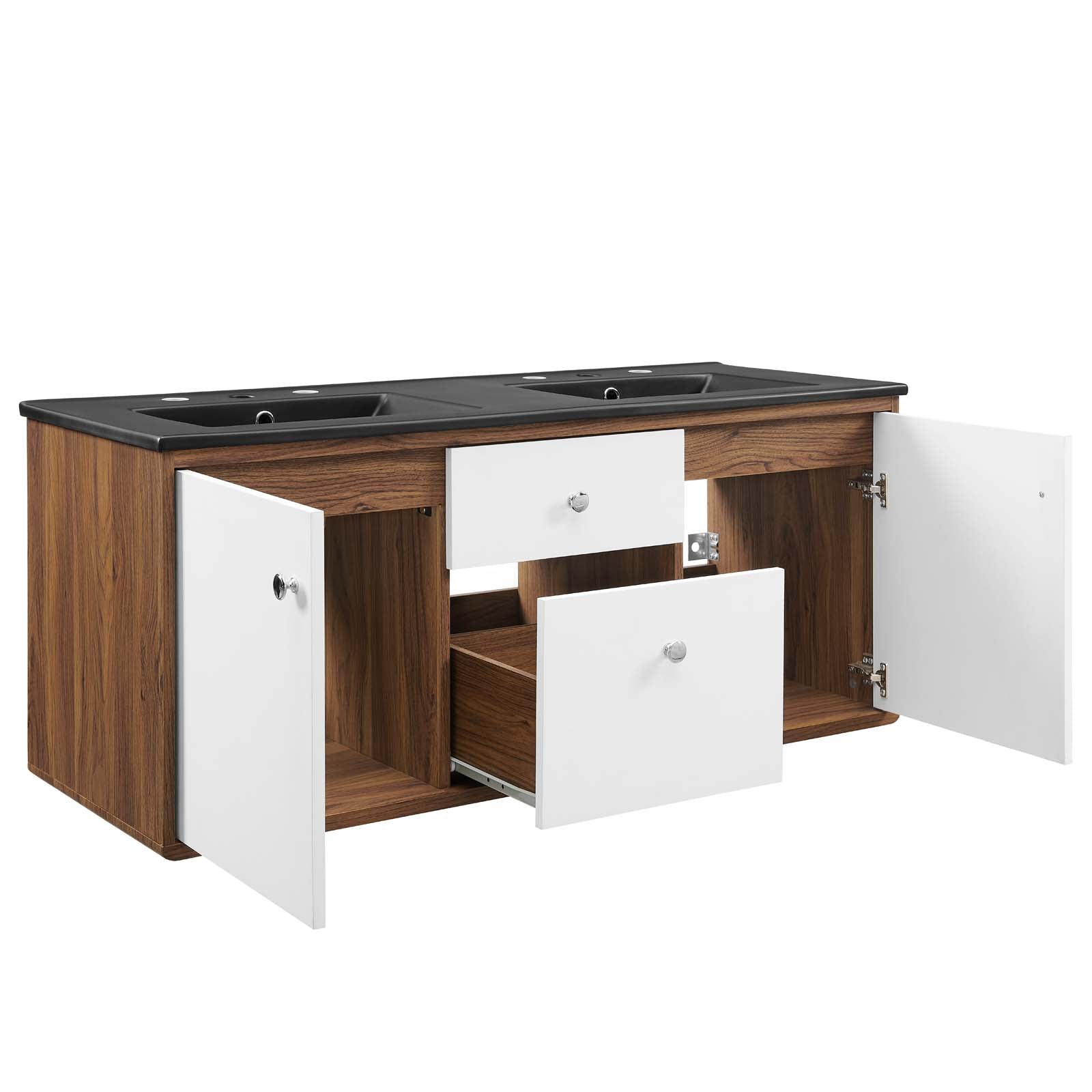 Modway Bathroom Vanity - Transmit 48" Wall-Mount Bathroom Vanity Walnut Black