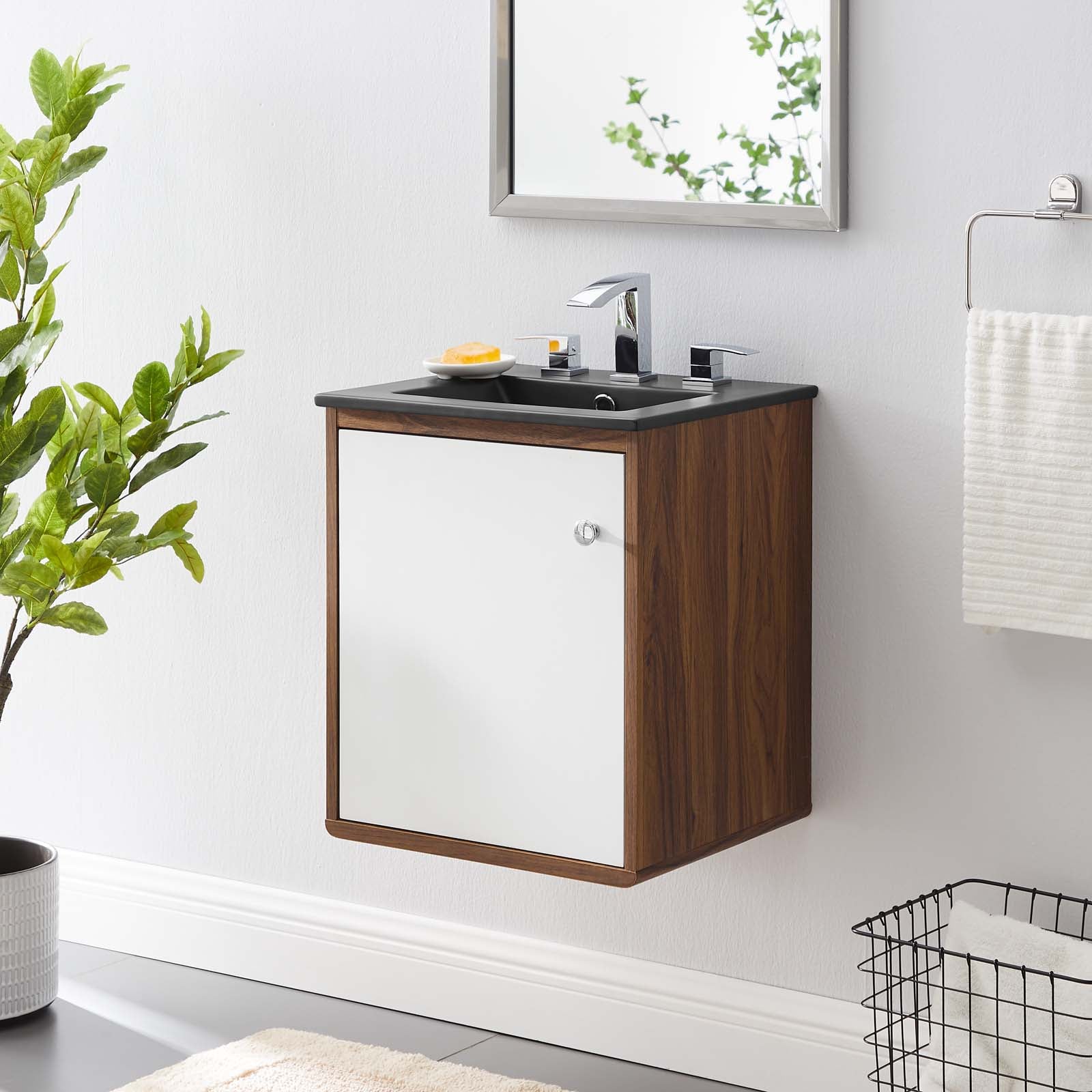Modway Bathroom Vanity - Transmit-18"-Wall-Mount-Bathroom-Vanity-Walnut-Black