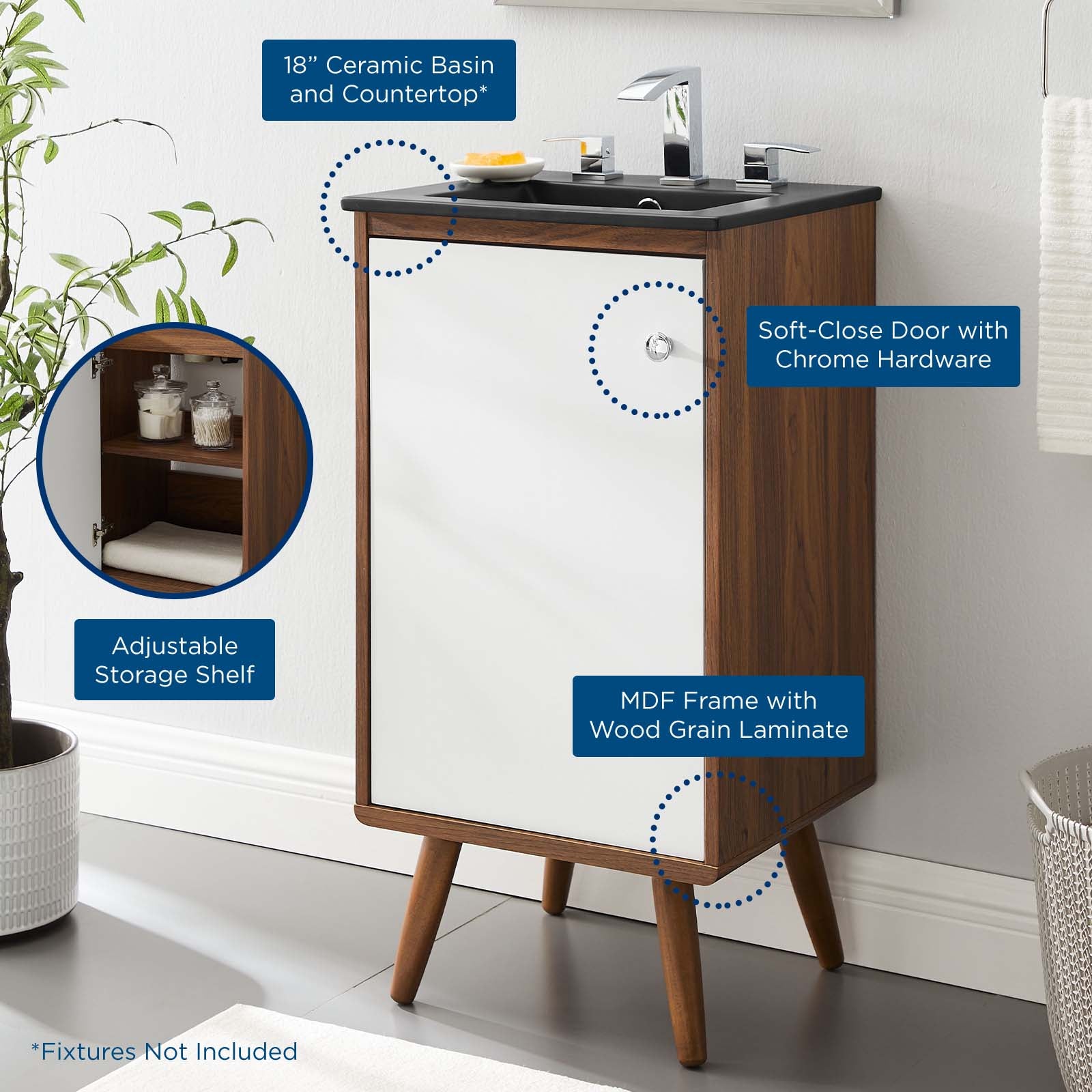 Modway Bathroom Vanity - Transmit-18"-Bathroom-Vanity-Walnut-Black