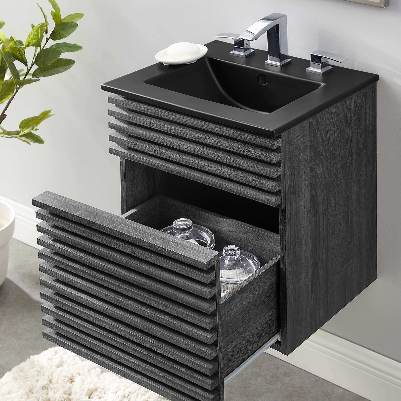 Modway Bathroom Vanity - Render 18" Wall-Mount Bathroom Vanity Charcoal Black