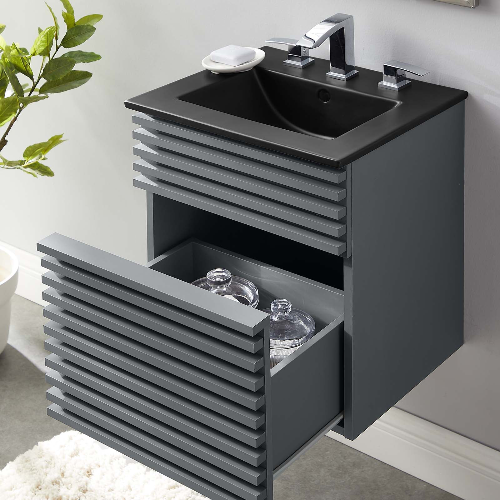 Modway Bathroom Vanity - Render 18" Wall-Mount Bathroom Vanity Gray Black