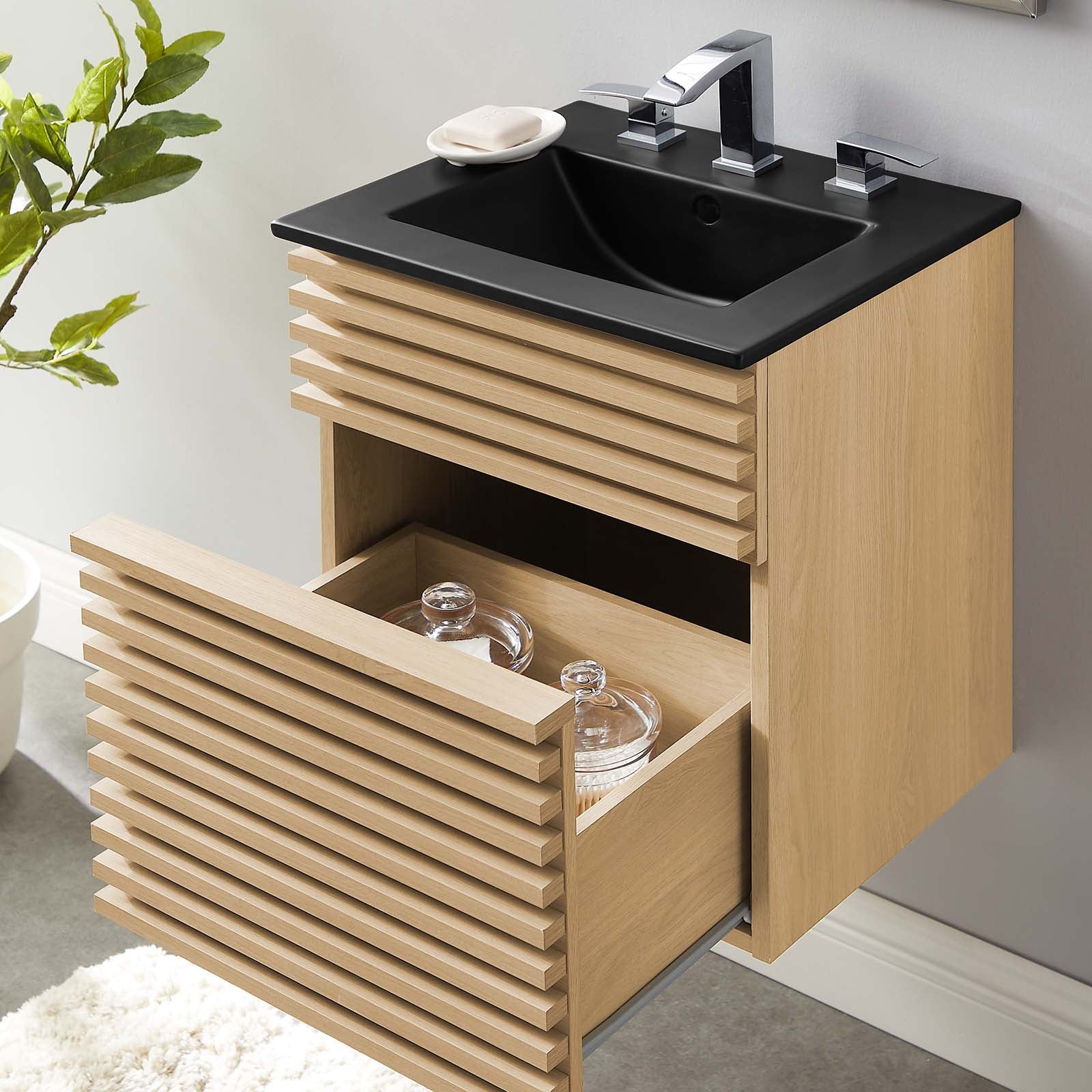 Modway Bathroom Vanity - Render 18" Wall-Mount Bathroom Vanity Oak Black