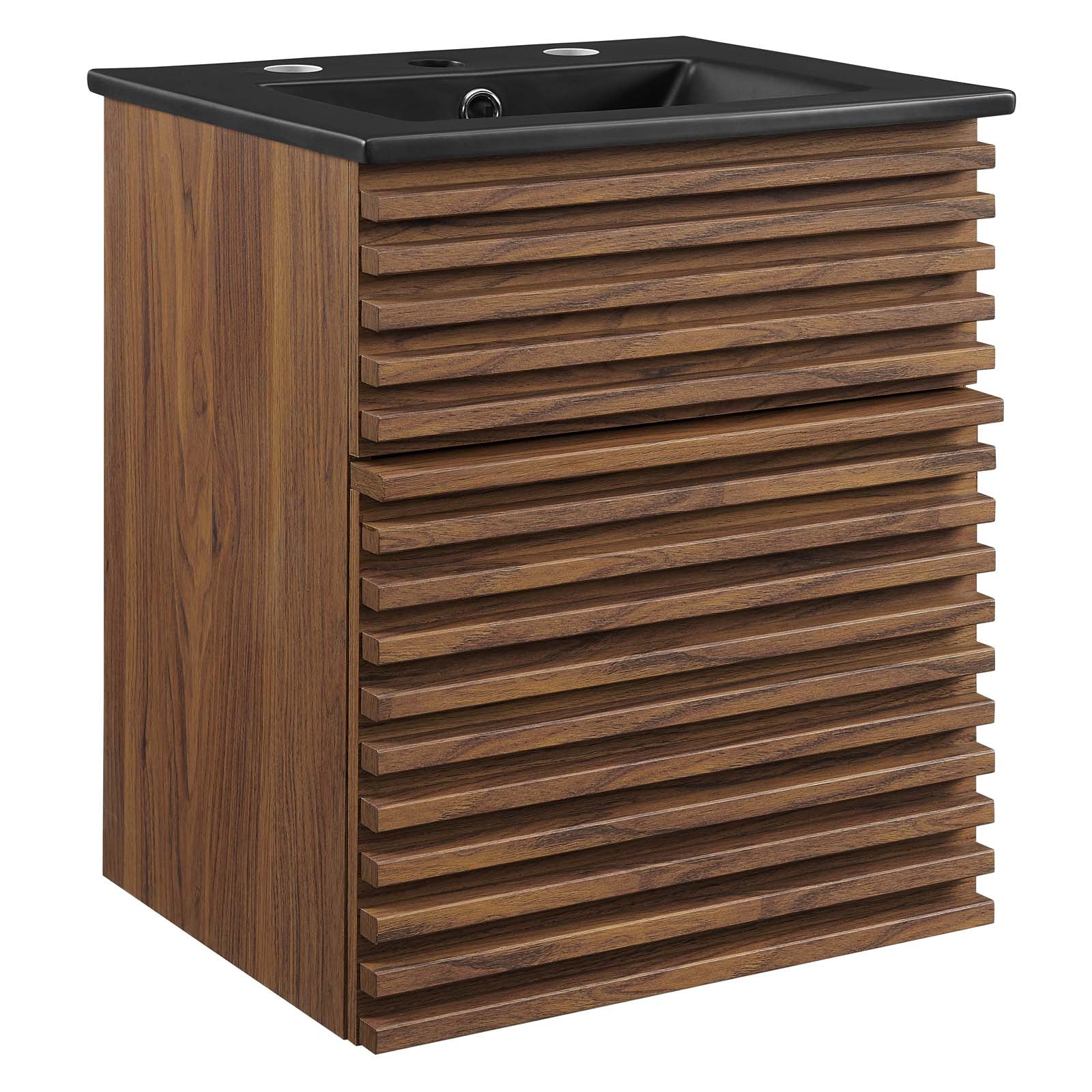 Modway Bathroom Vanity - Render 18" Wall-Mount Bathroom Vanity Walnut Black