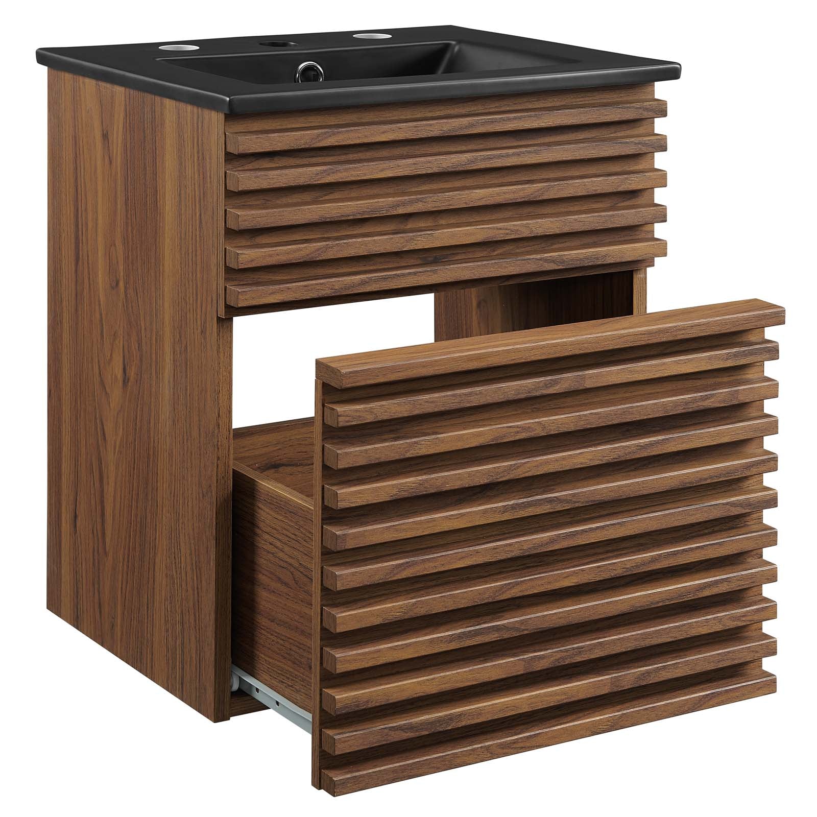 Modway Bathroom Vanity - Render 18" Wall-Mount Bathroom Vanity Walnut Black