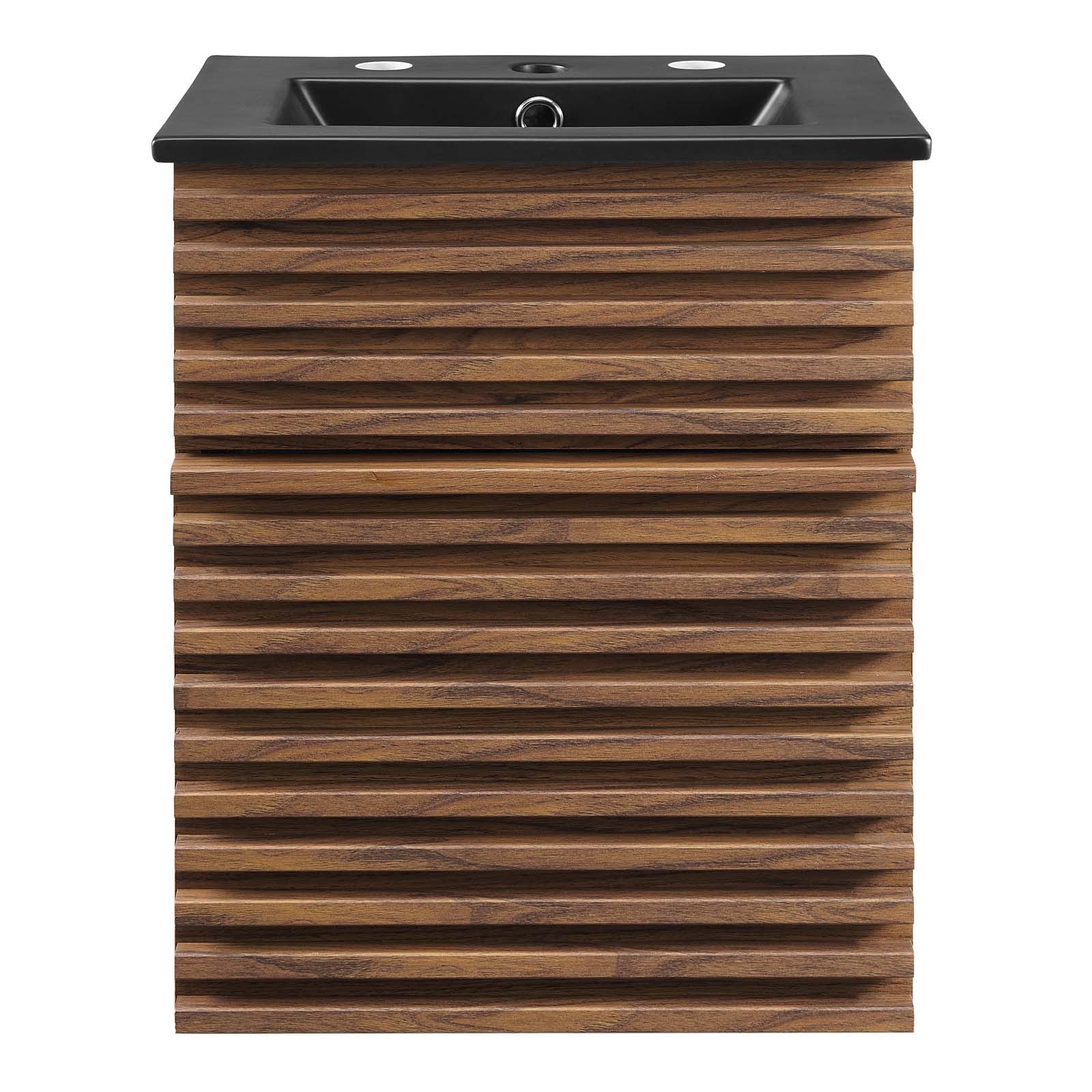 Modway Bathroom Vanity - Render 18" Wall-Mount Bathroom Vanity Walnut Black