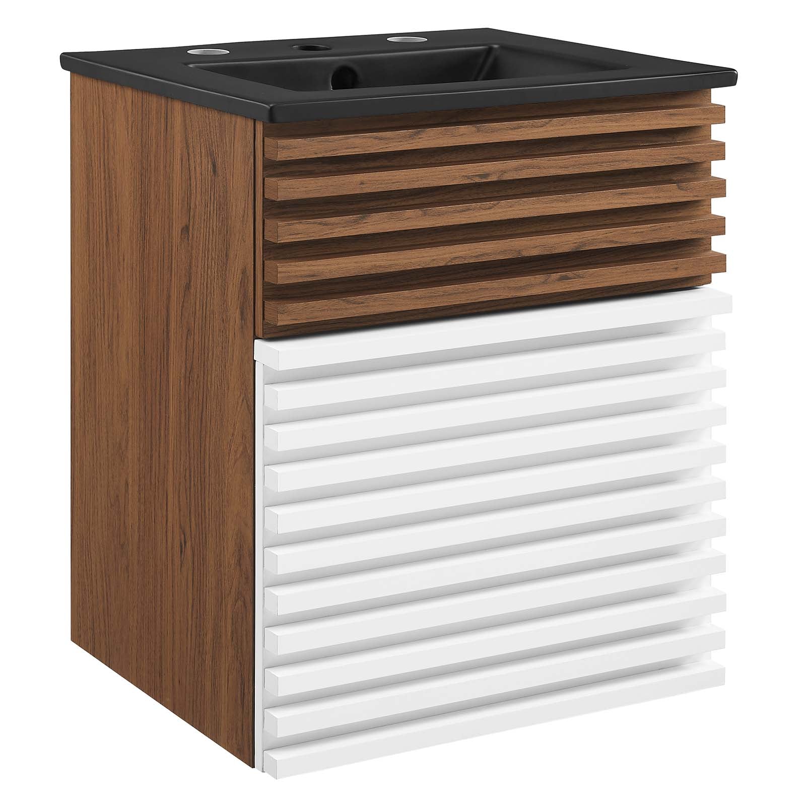 Modway Bathroom Vanity - Render 18" Wall-Mount Bathroom Vanity White Walnut Black