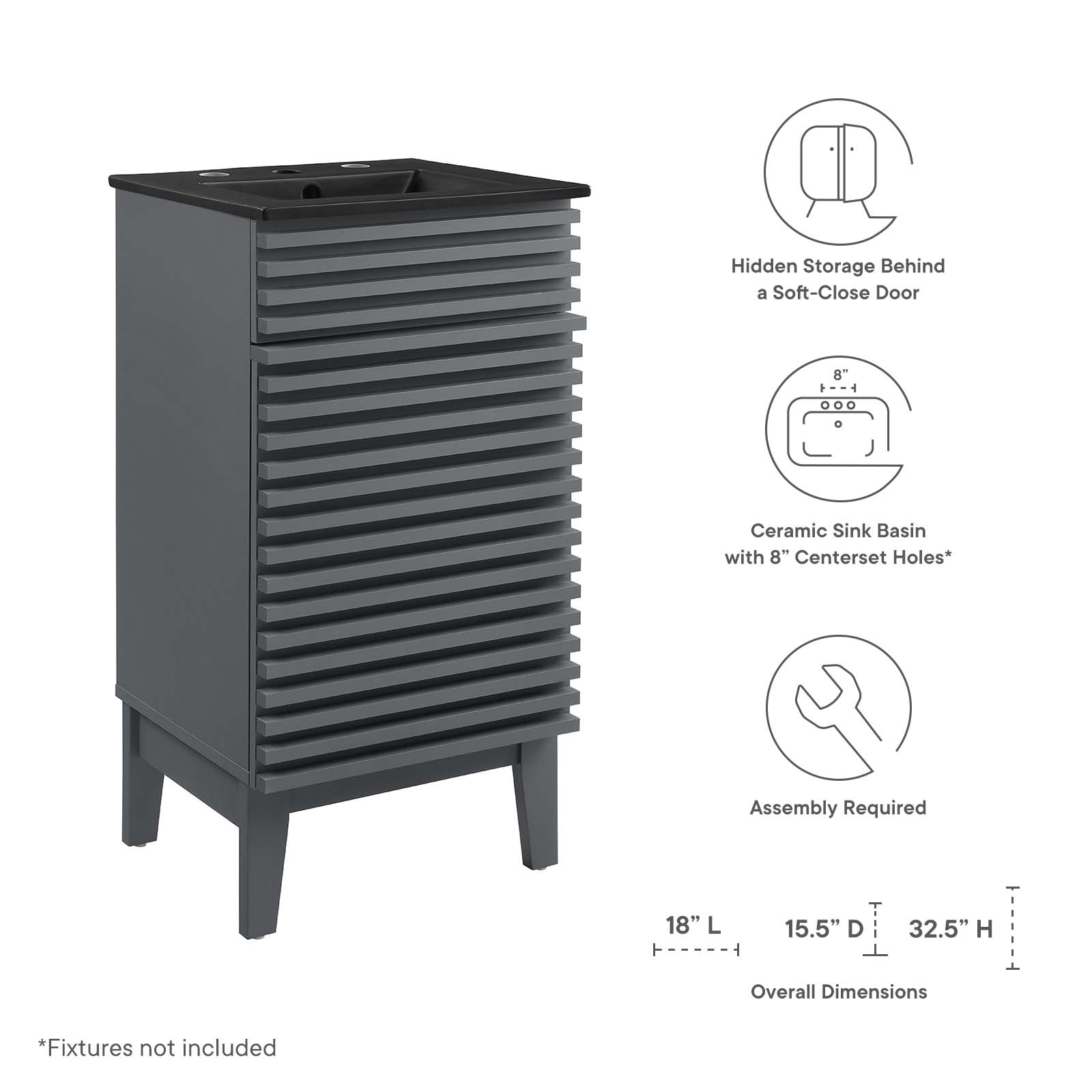 Modway Bathroom Vanity - Render 18" Bathroom Vanity Gray Black
