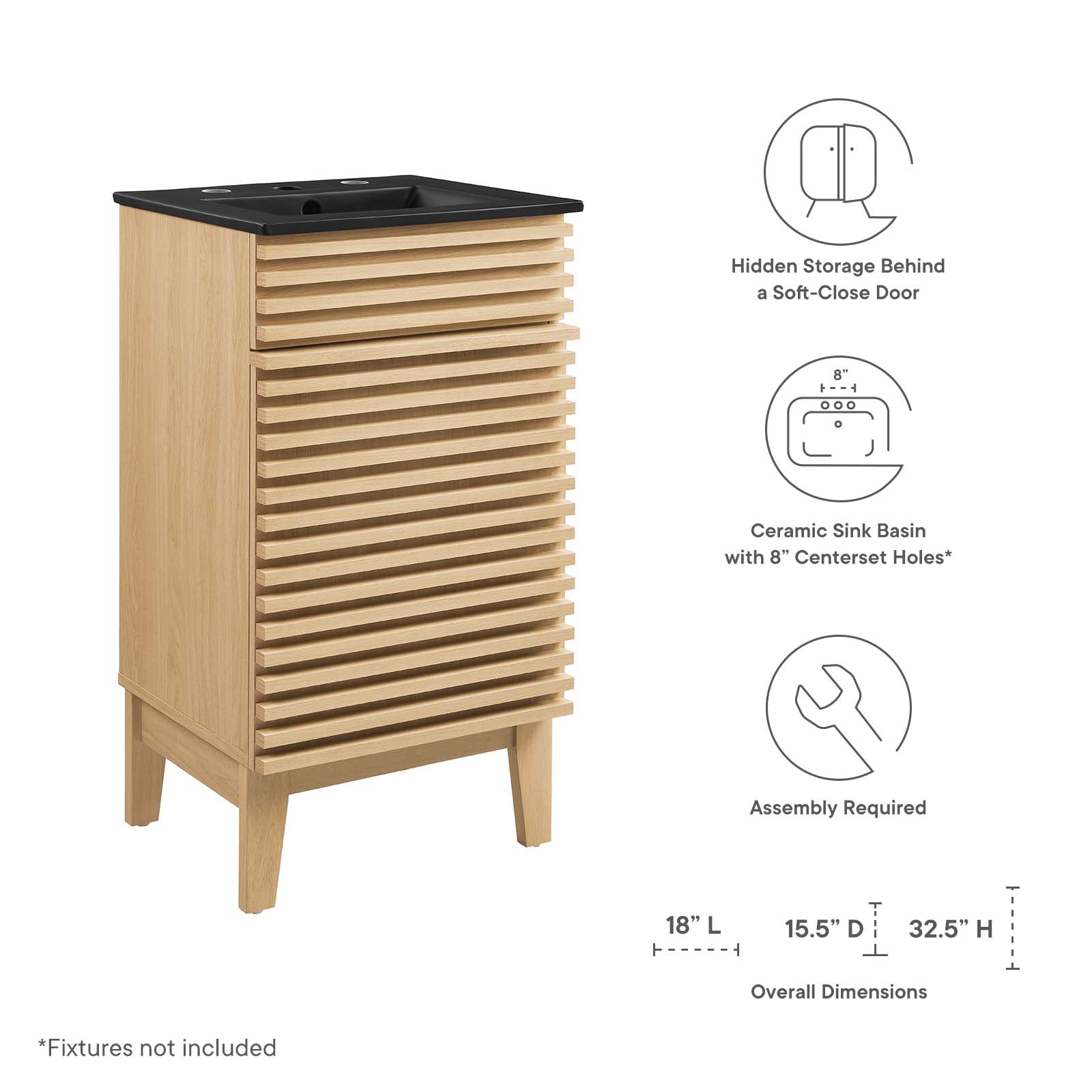 Modway Bathroom Vanity - Render 18" Bathroom Vanity Oak Black