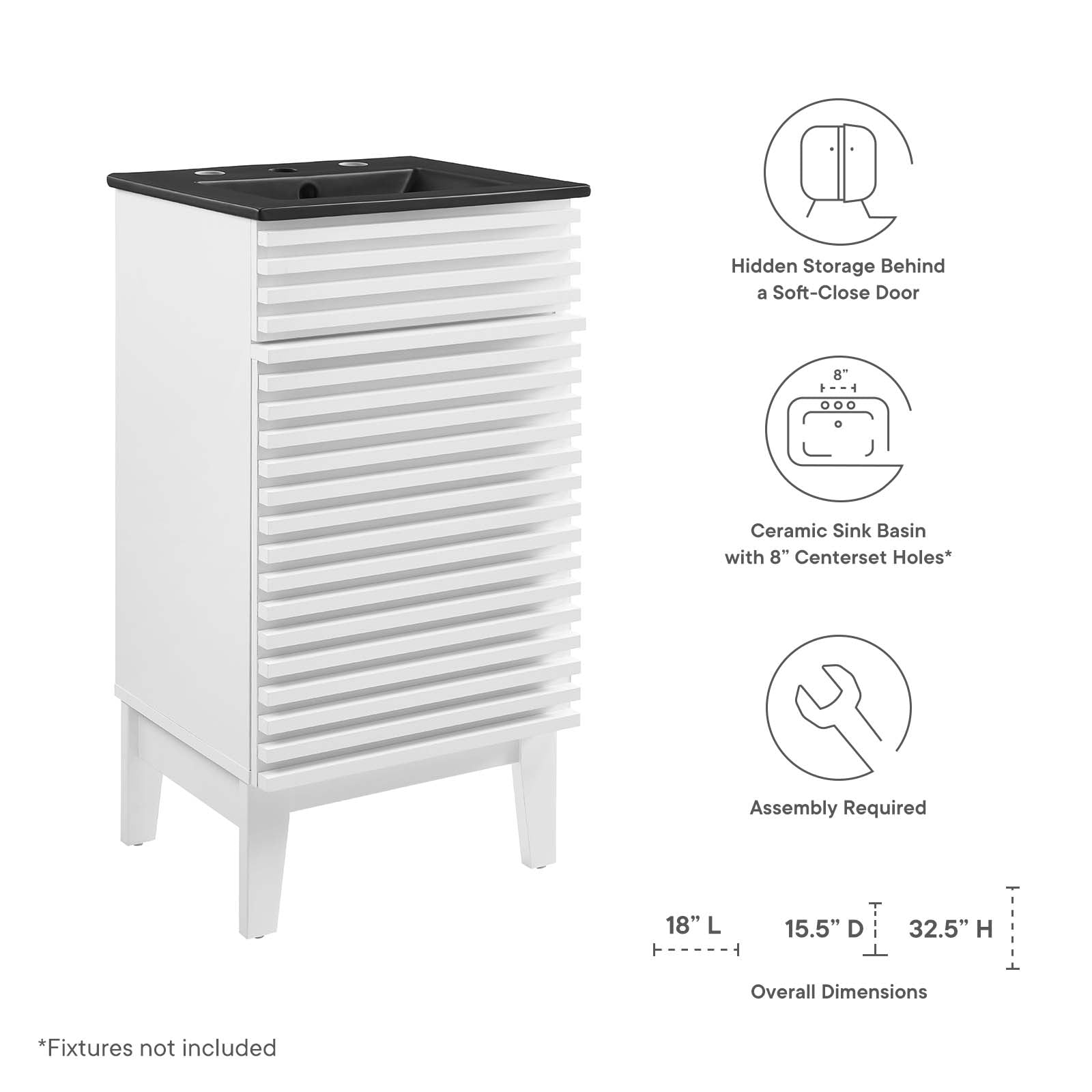 Modway Bathroom Vanity - Render 18" Bathroom Vanity White Black