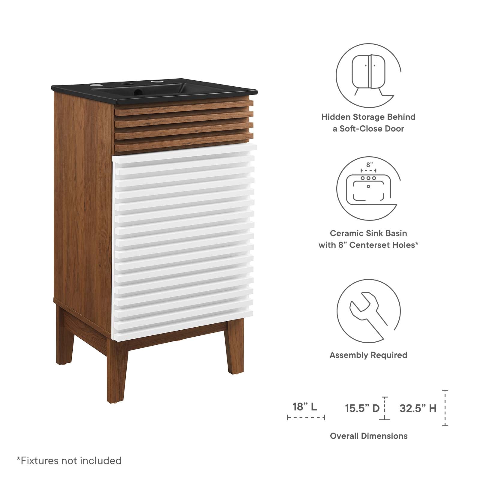 Modway Bathroom Vanity - Render 18" Bathroom Vanity White Walnut Black
