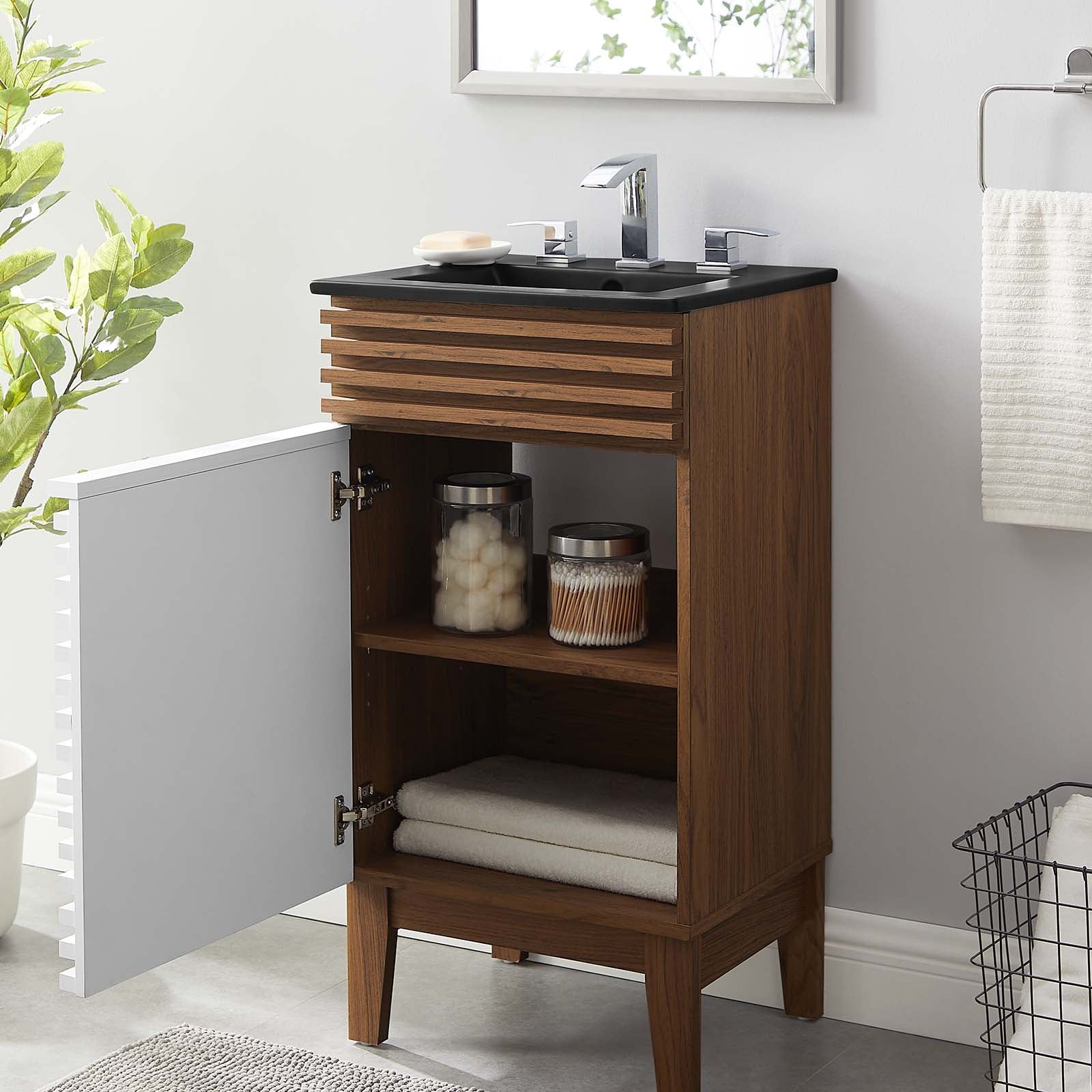 Modway Bathroom Vanity - Render 18" Bathroom Vanity White Walnut Black