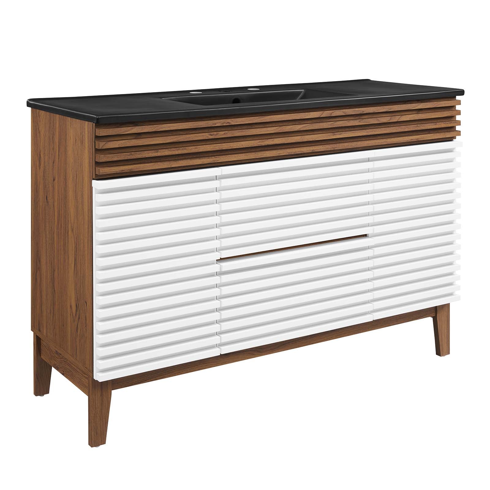 Modway Bathroom Vanity - Render-48"-Single-Sink-Bathroom-Vanity-White-Walnut-Black