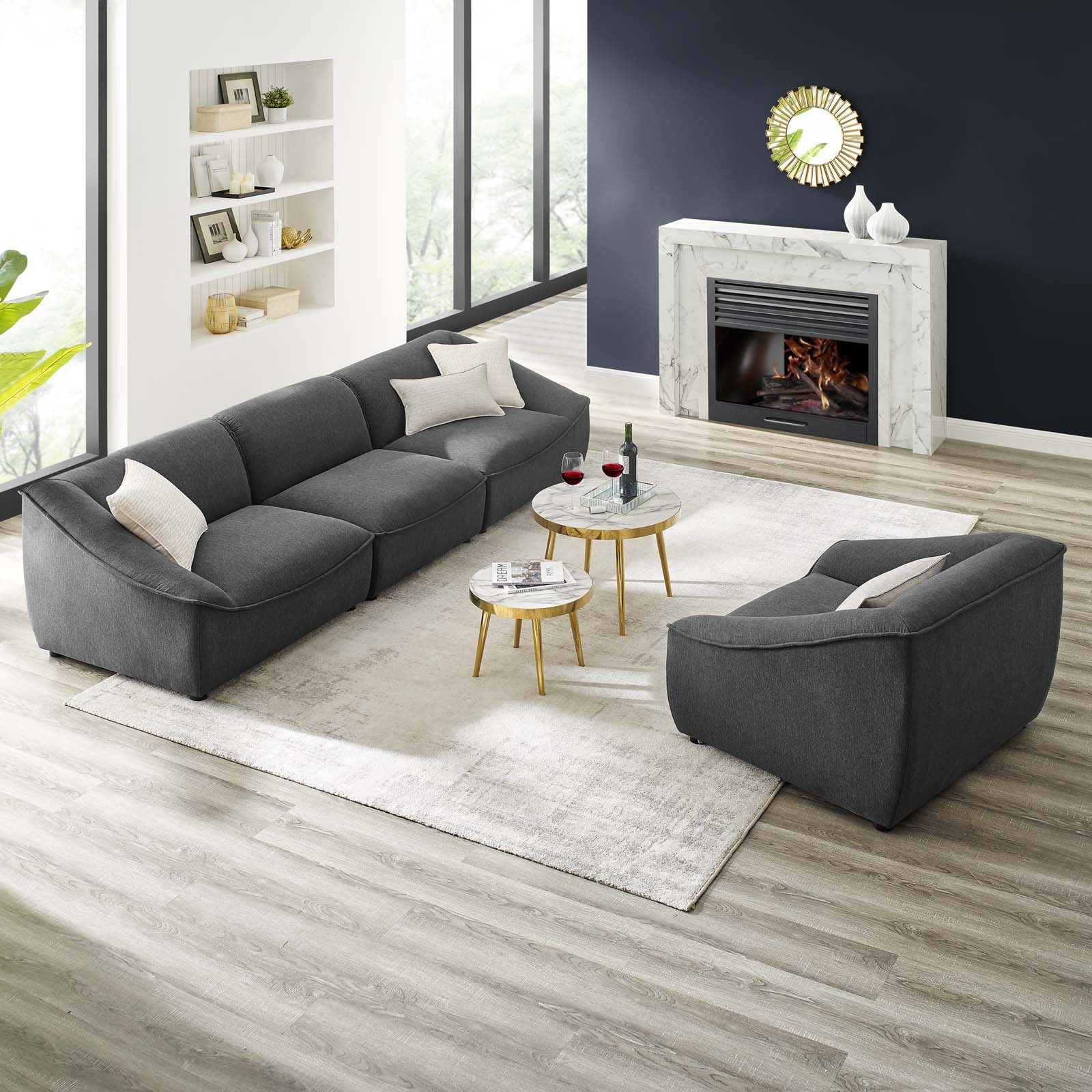 Modway Living Room Sets - Comprise-4-Piece-Living-Room-Set-Charcoal