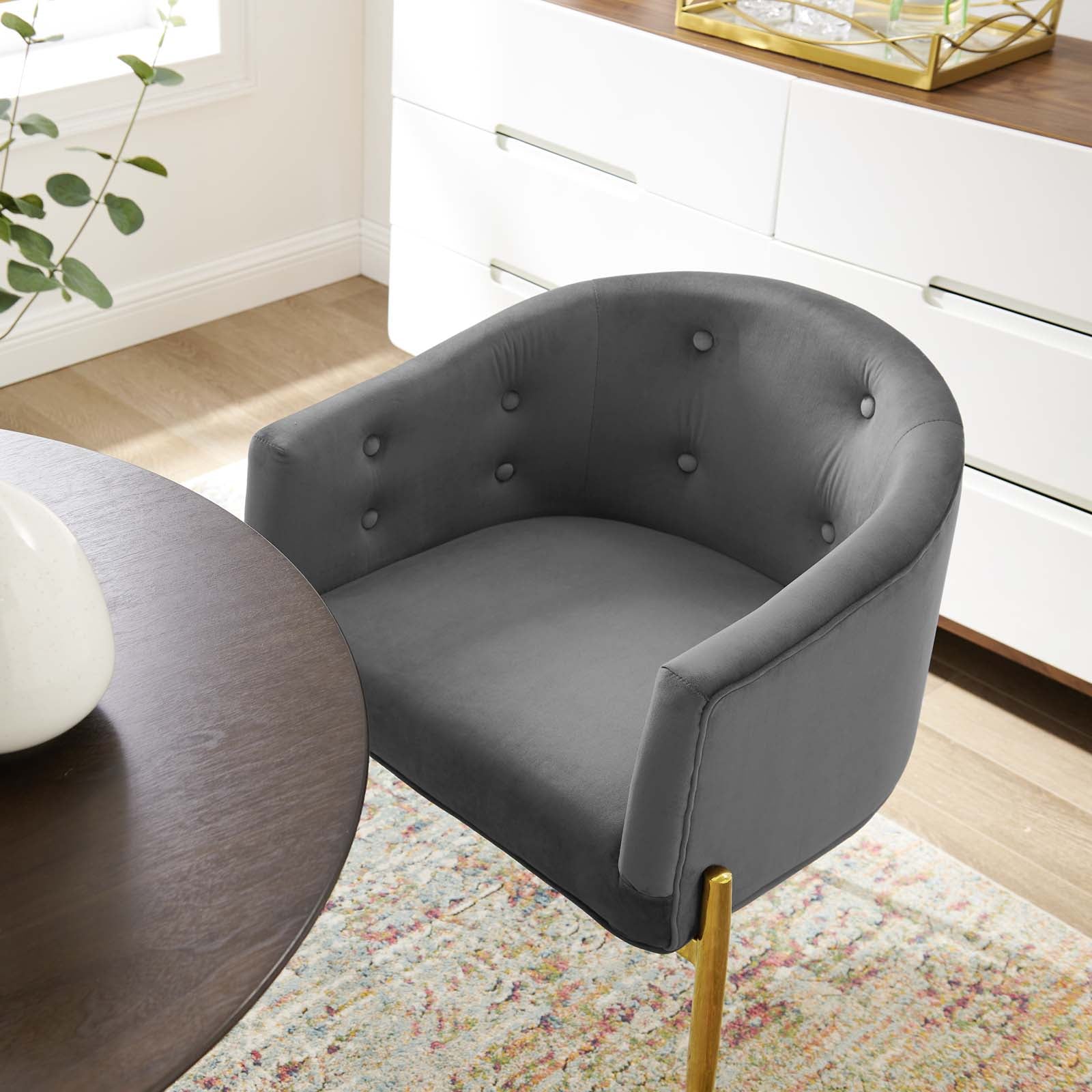 Modway Accent Chairs - Savour Tufted Performance Velvet Accent Chairs - Set of 2 Gray