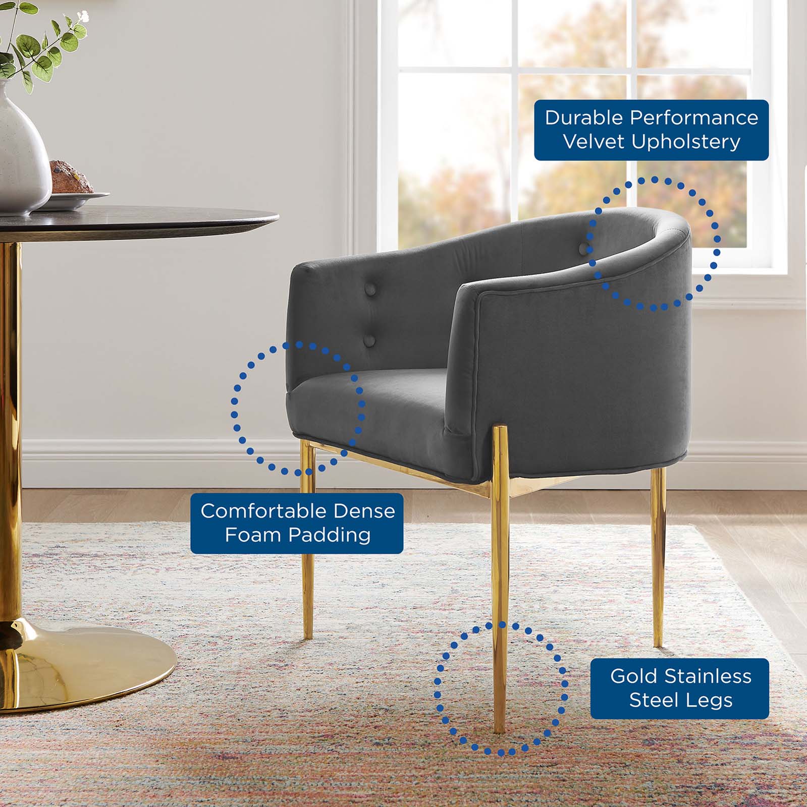 Modway Accent Chairs - Savour Tufted Performance Velvet Accent Chairs - Set of 2 Gray