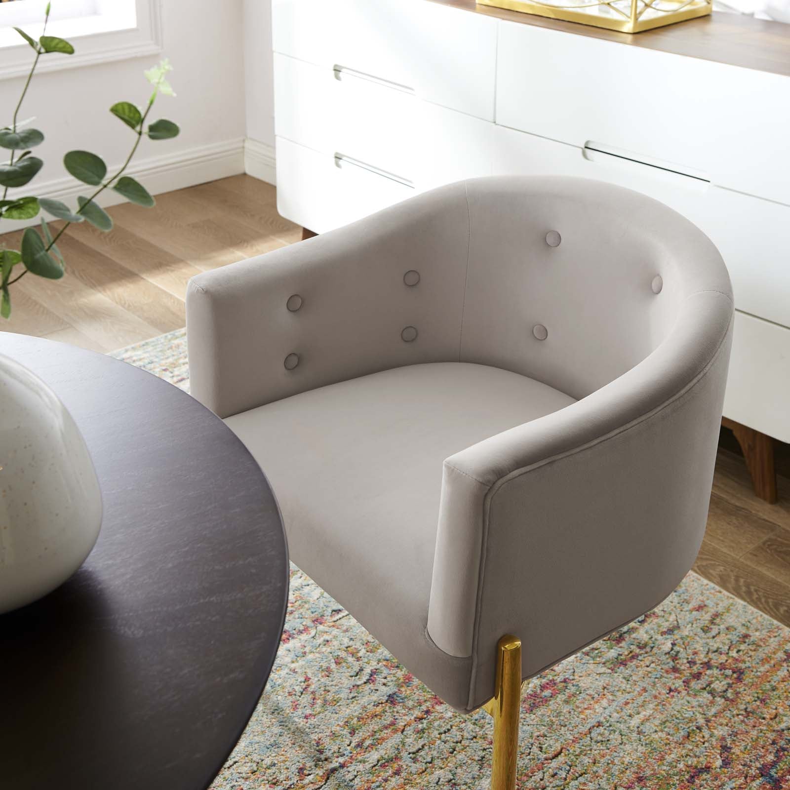 Modway Accent Chairs - Savour Tufted Performance Velvet Accent Chairs - Set of 2 Light Gray