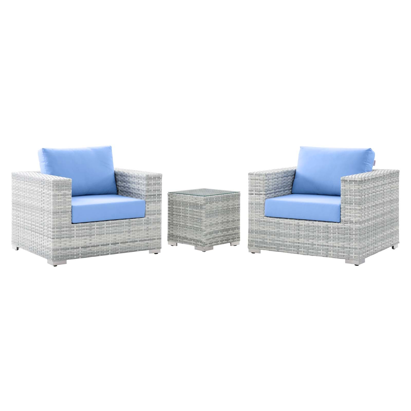 Modway Outdoor Conversation Sets - Convene 3-Piece Outdoor Patio Set Light Gray Light Blue