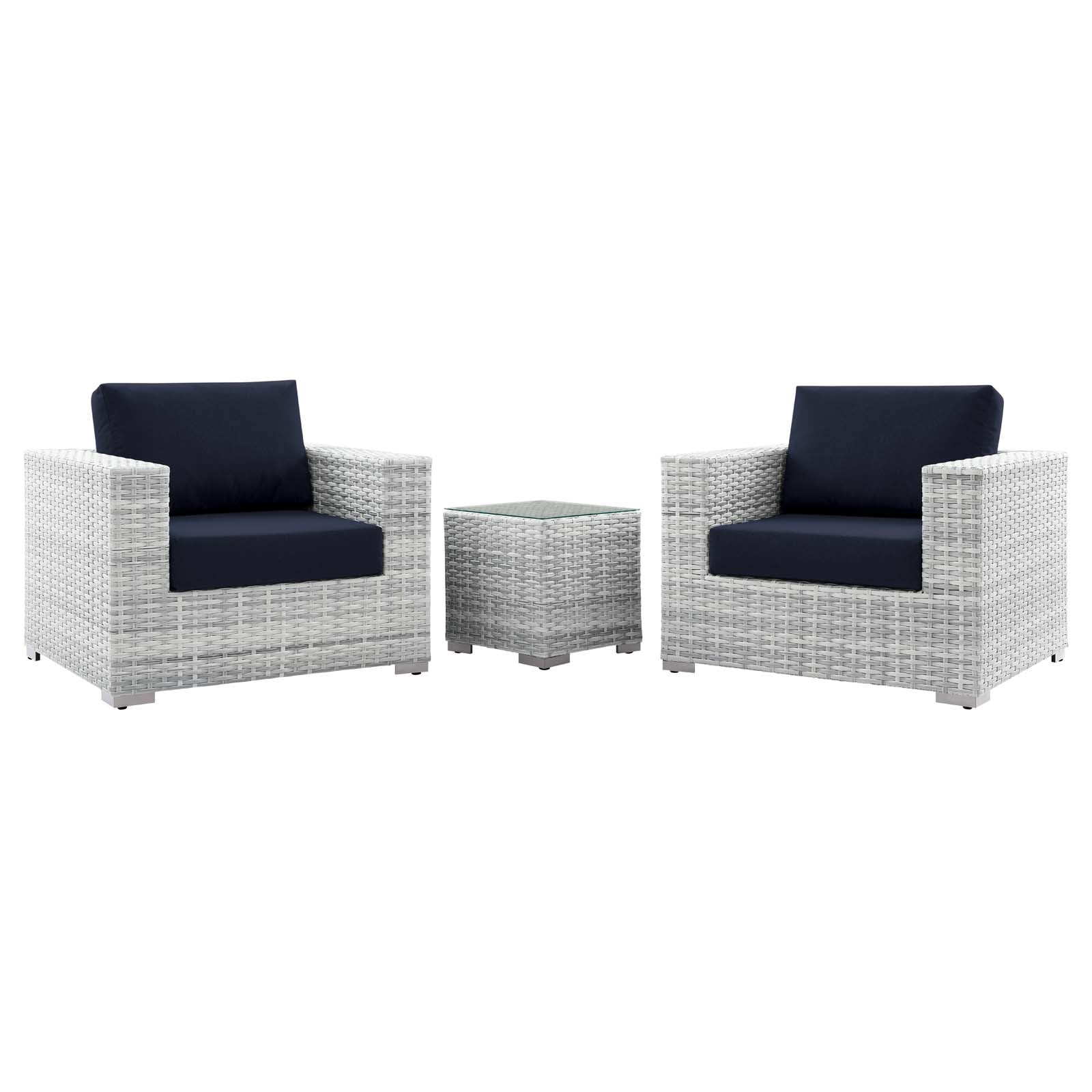 Modway Outdoor Sofas - Convene-3-Piece-Outdoor-Patio-Set-Light-Gray-Navy