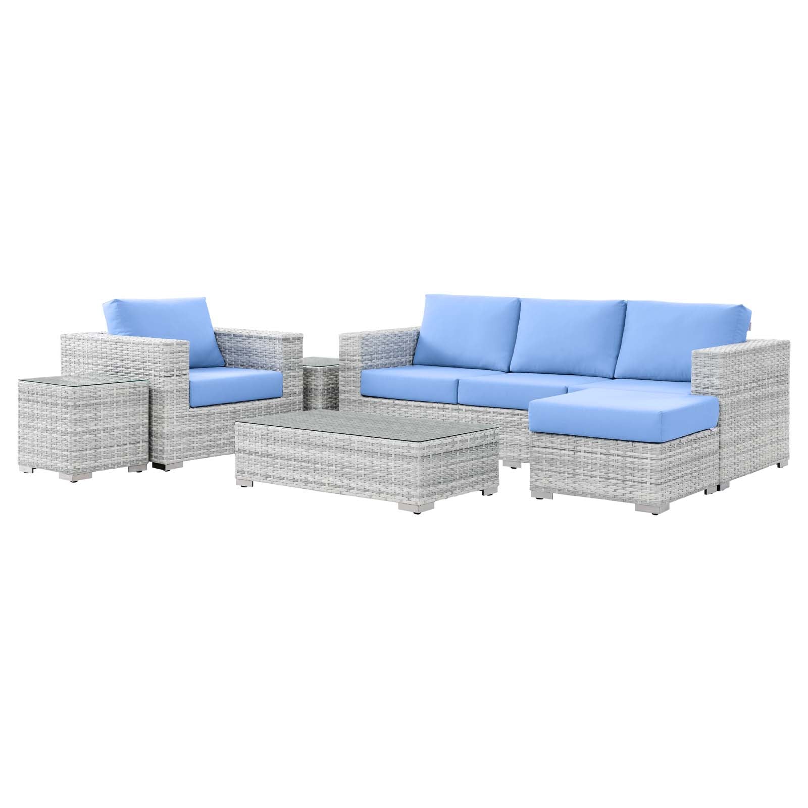 Modway Outdoor Conversation Sets - Convene 6-Piece Outdoor Patio Set Light Gray Light Blue