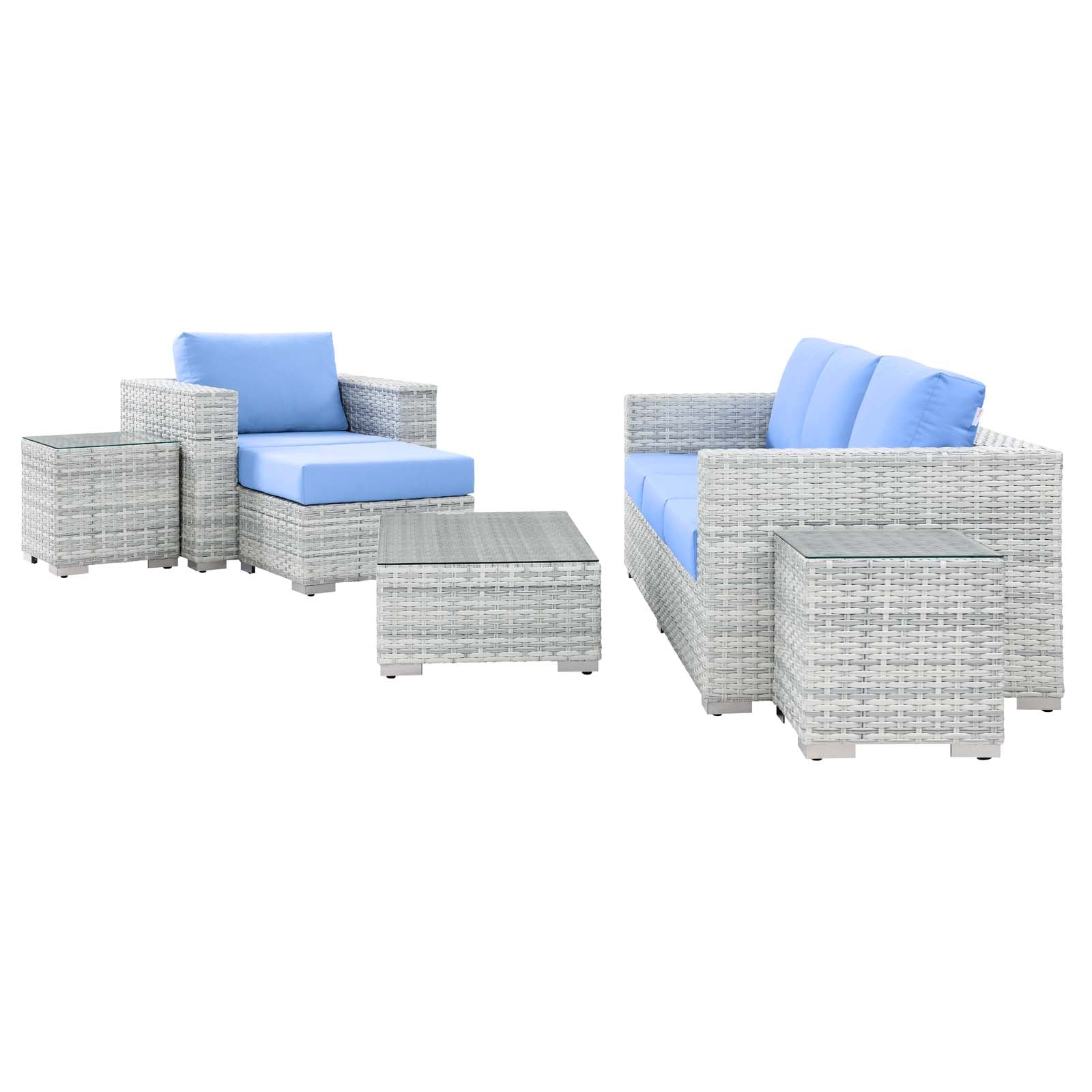 Modway Outdoor Conversation Sets - Convene 6-Piece Outdoor Patio Set Light Gray Light Blue