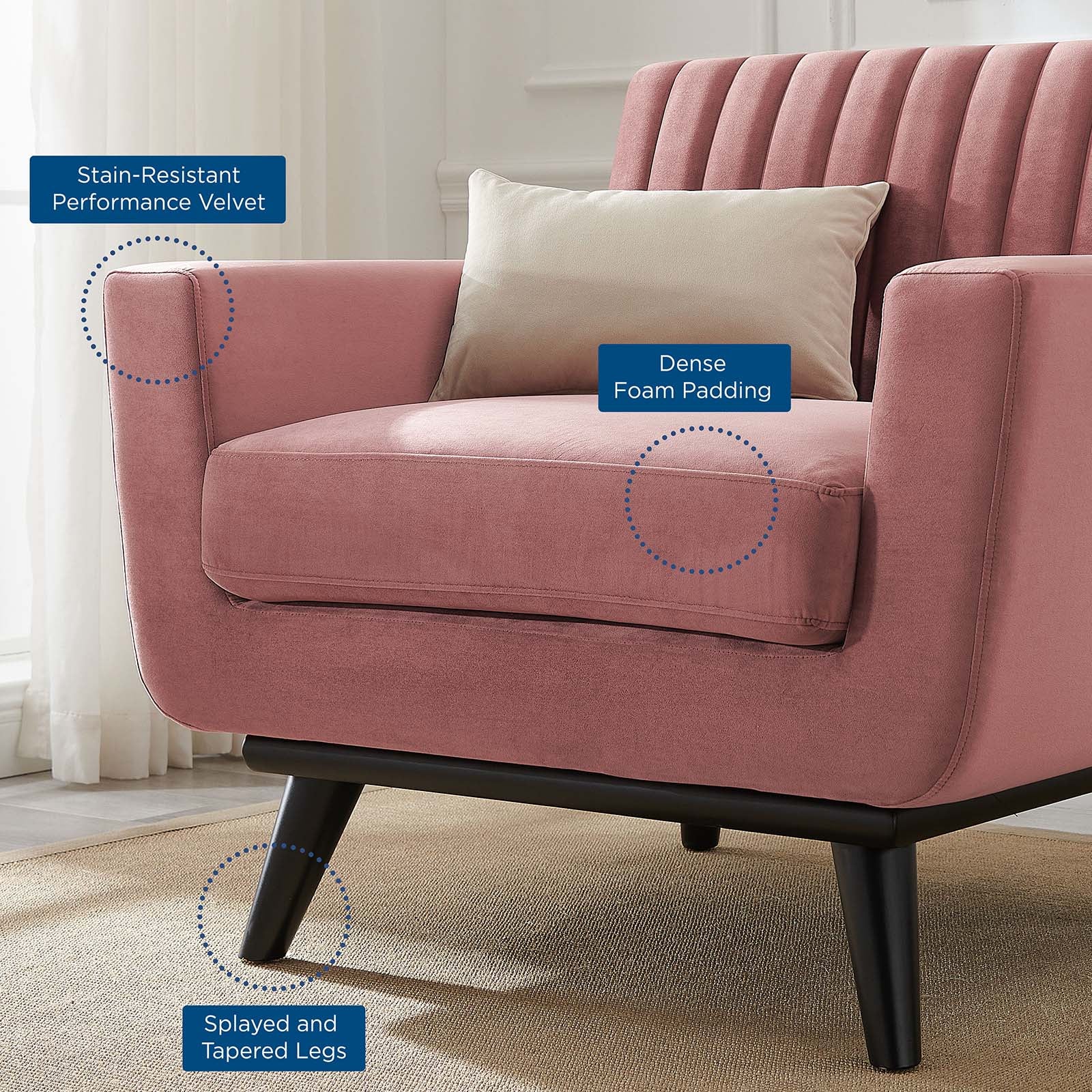 Modway Accent Chairs - Engage Channel Tufted Performance Velvet Armchair Dusty Rose