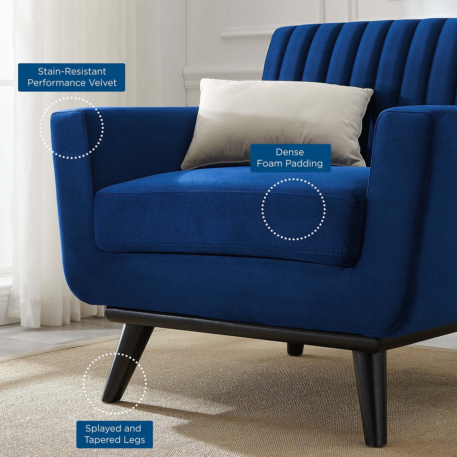 Modway Accent Chairs - Engage Channel Tufted Performance Velvet Armchair Navy