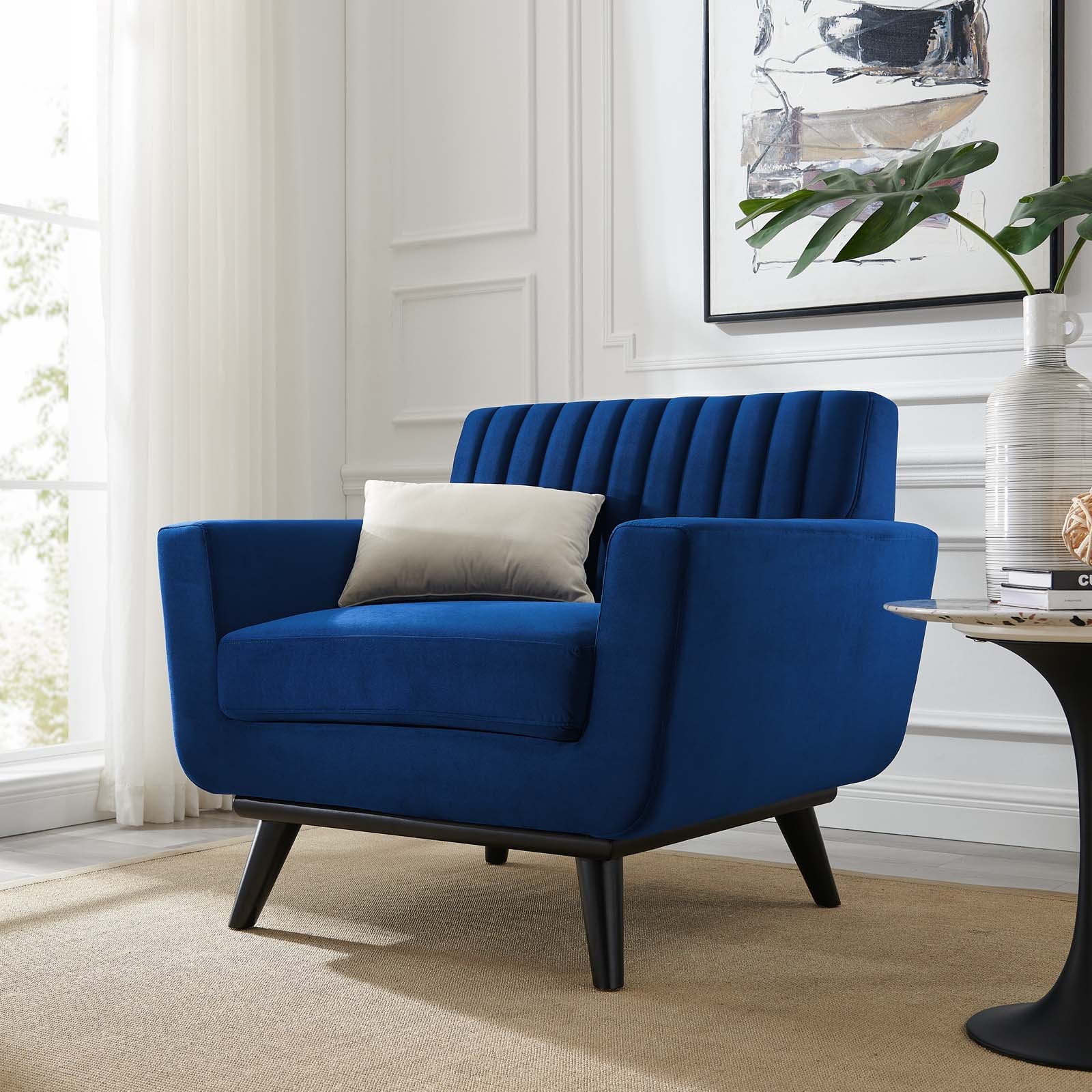 Modway Accent Chairs - Engage Channel Tufted Performance Velvet Armchair Navy