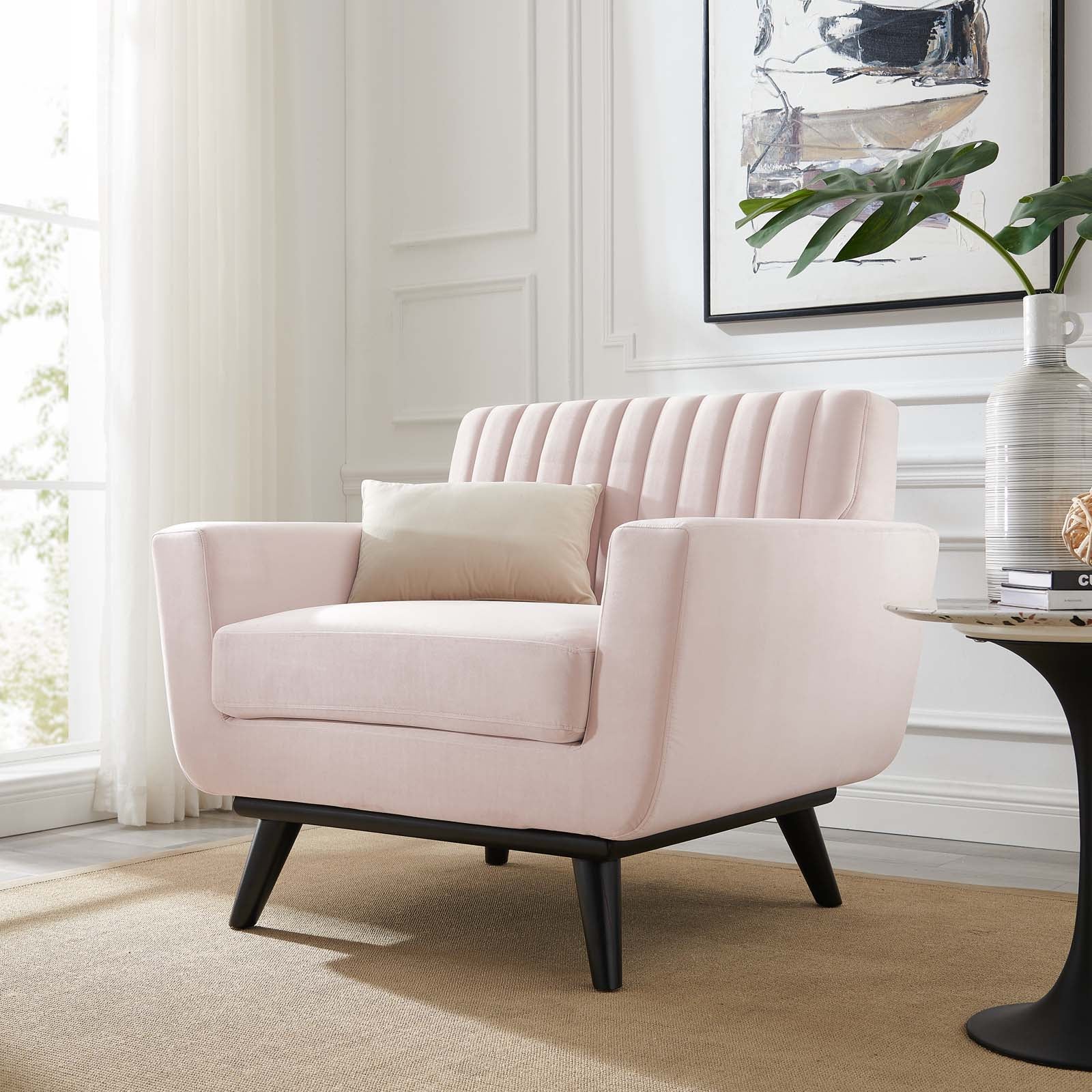 Modway Accent Chairs - Engage Channel Tufted Performance Velvet Armchair Pink