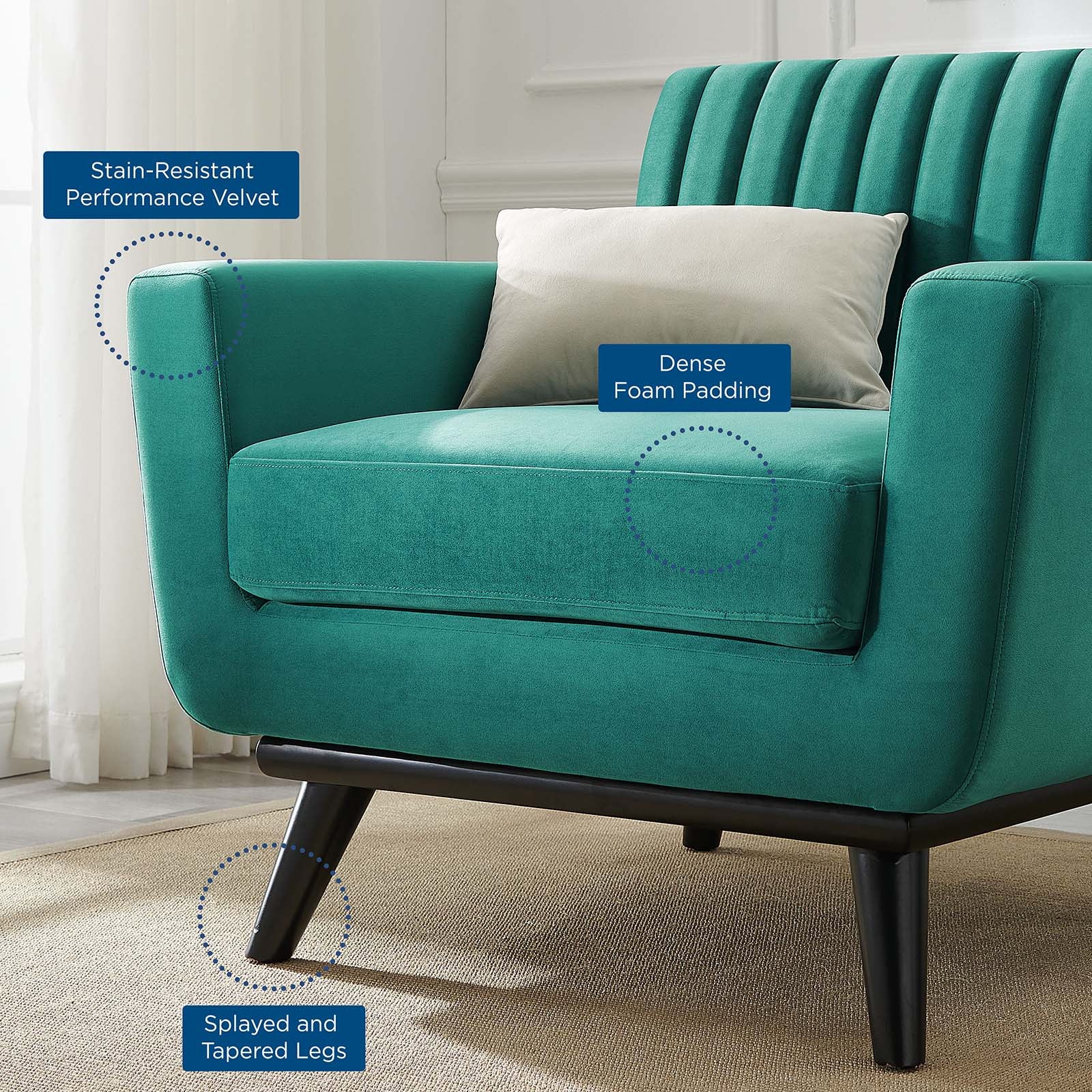 Modway Accent Chairs - Engage Channel Tufted Performance Velvet Armchair Teal