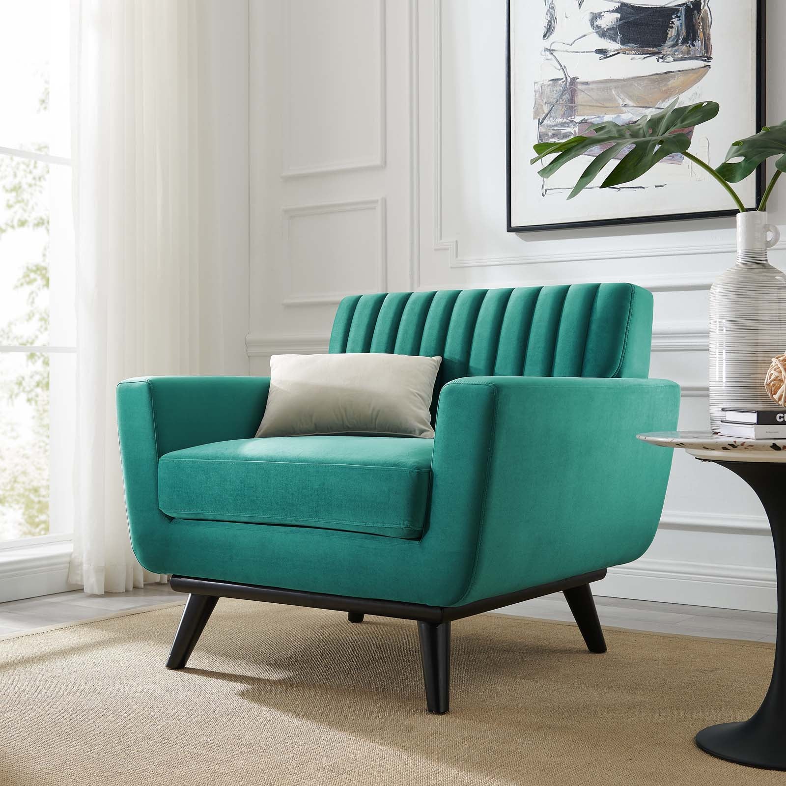 Modway Accent Chairs - Engage Channel Tufted Performance Velvet Armchair Teal