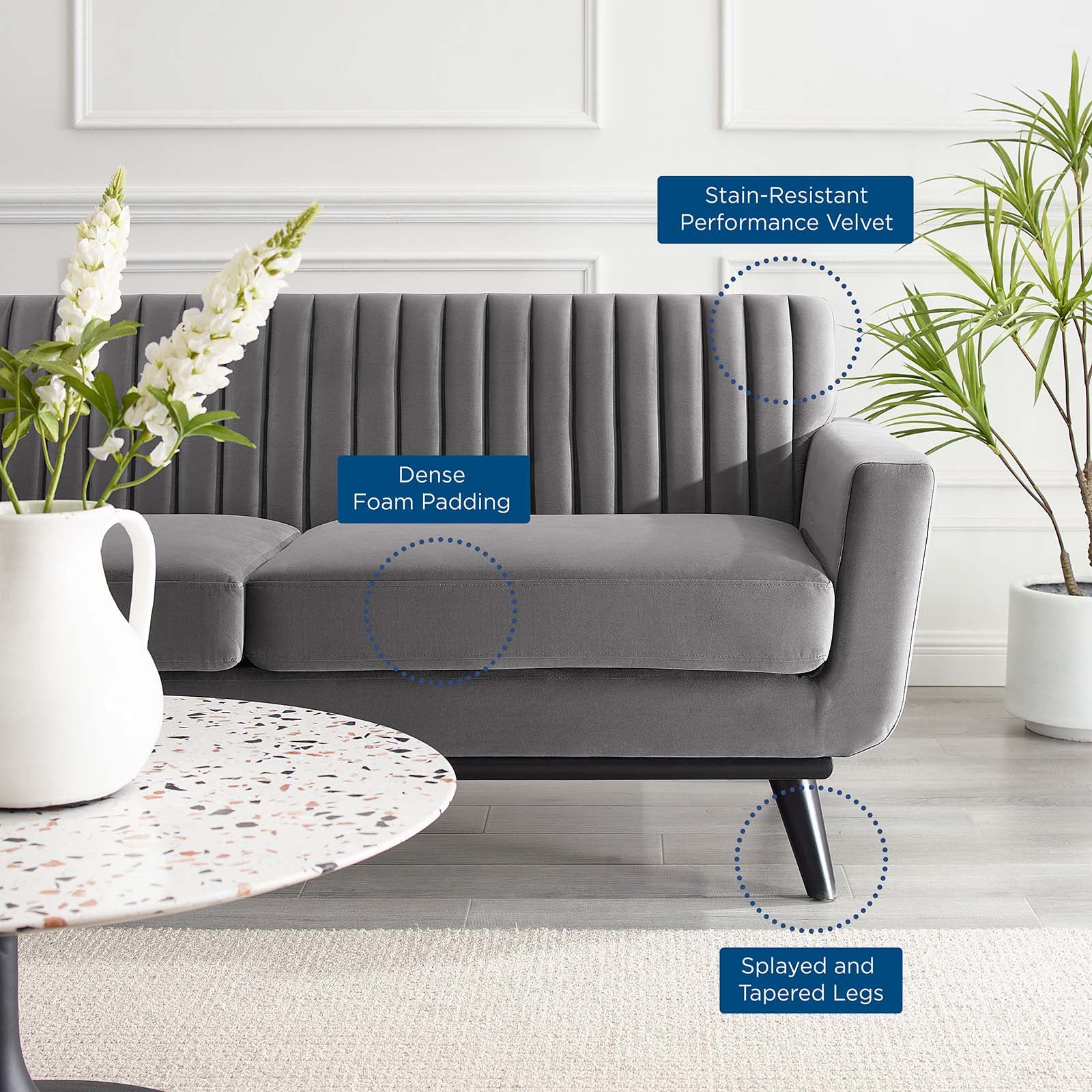 Modway Loveseats - Engage Channel Tufted Performance Velvet Loveseat Gray