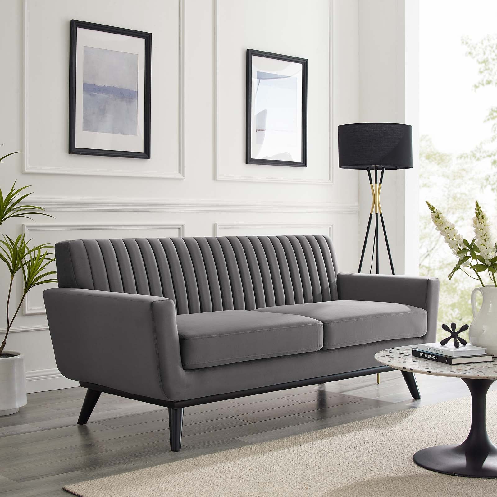 Modway Loveseats - Engage Channel Tufted Performance Velvet Loveseat Gray
