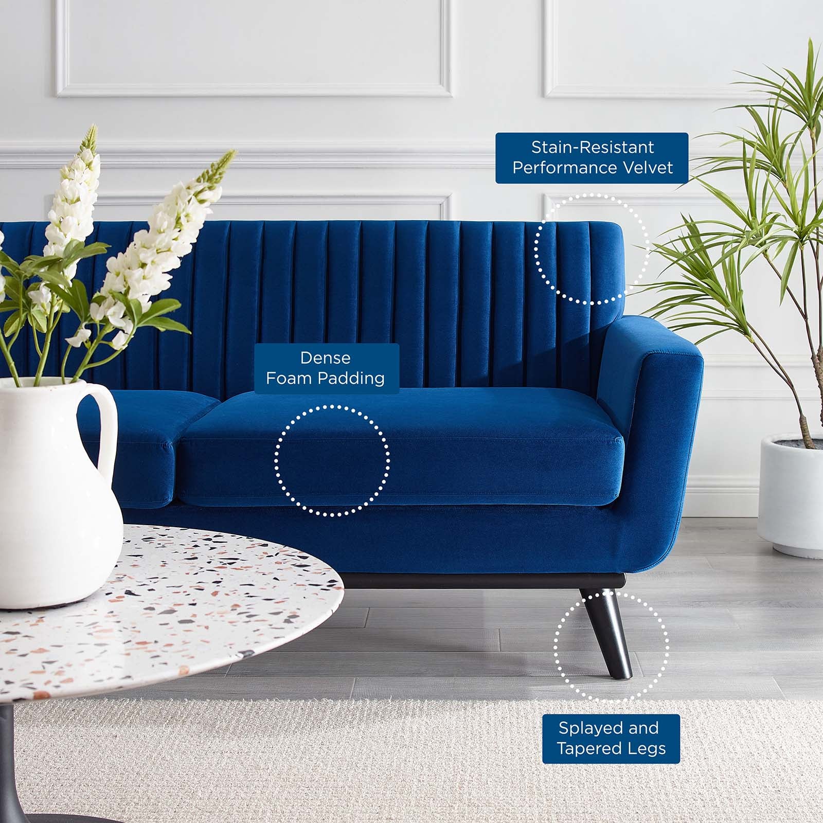 Modway Loveseats - Engage Channel Tufted Performance Velvet Loveseat Navy
