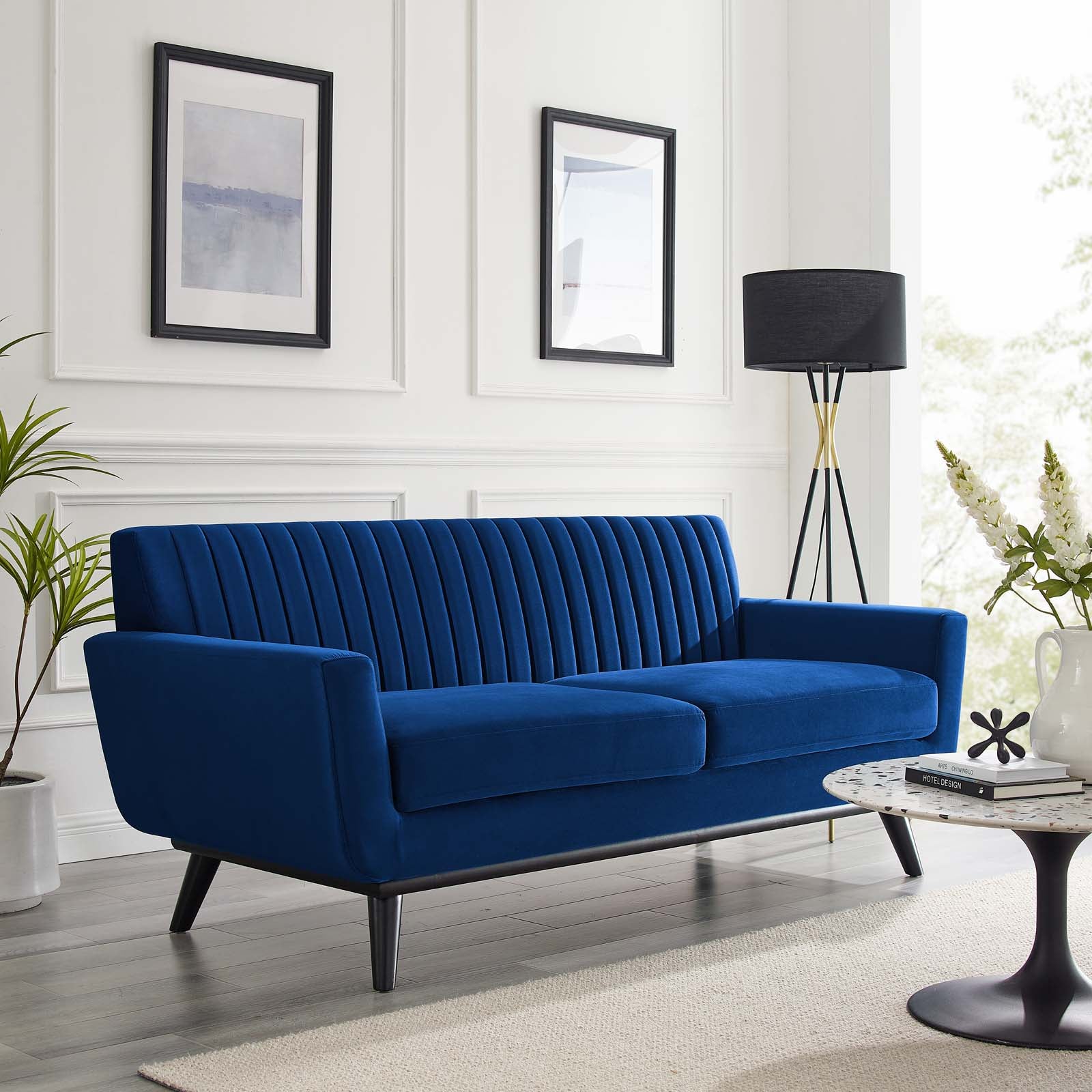 Modway Loveseats - Engage Channel Tufted Performance Velvet Loveseat Navy