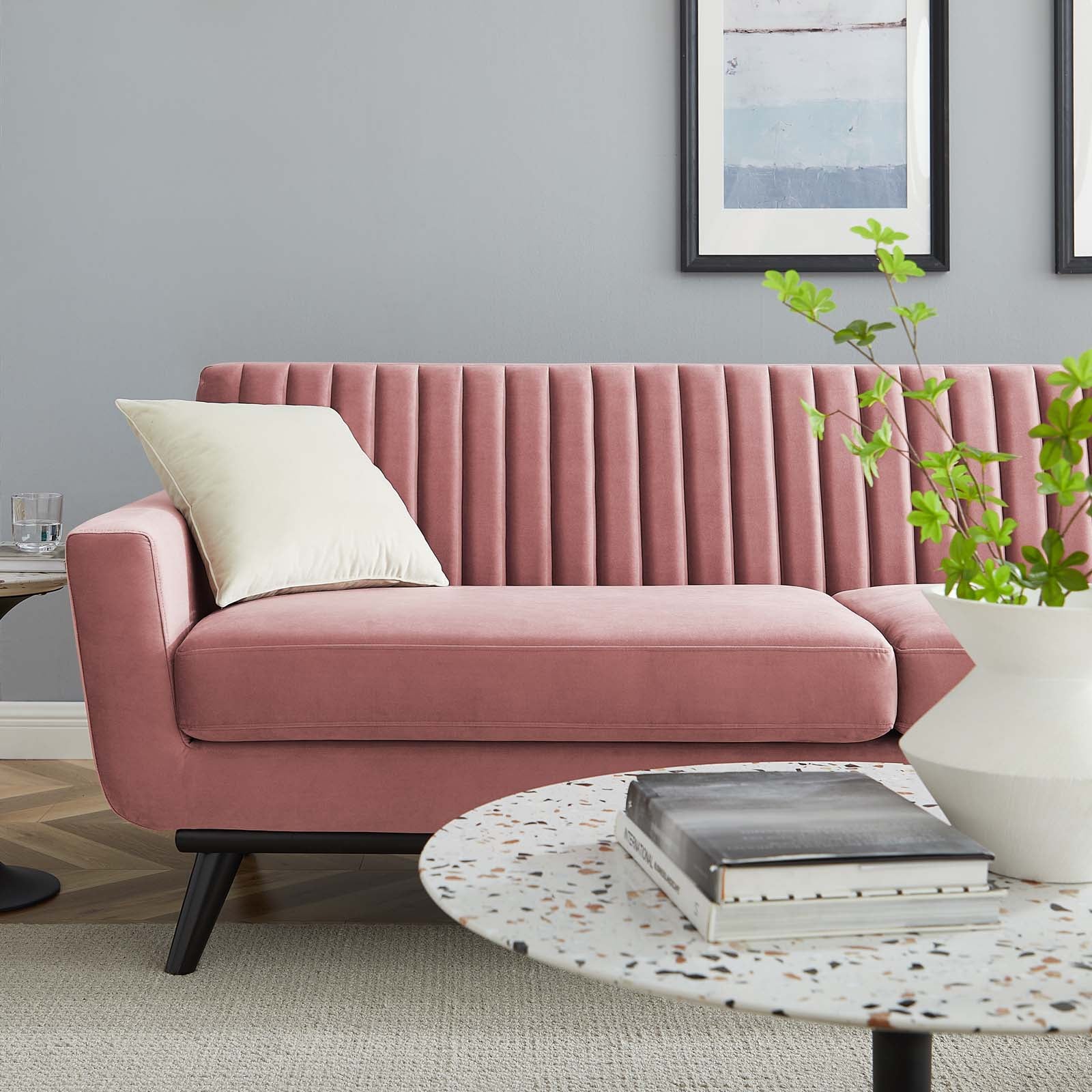 Modway Sofas & Couches - Engage Channel Tufted Performance Velvet Sofa Dusty Rose